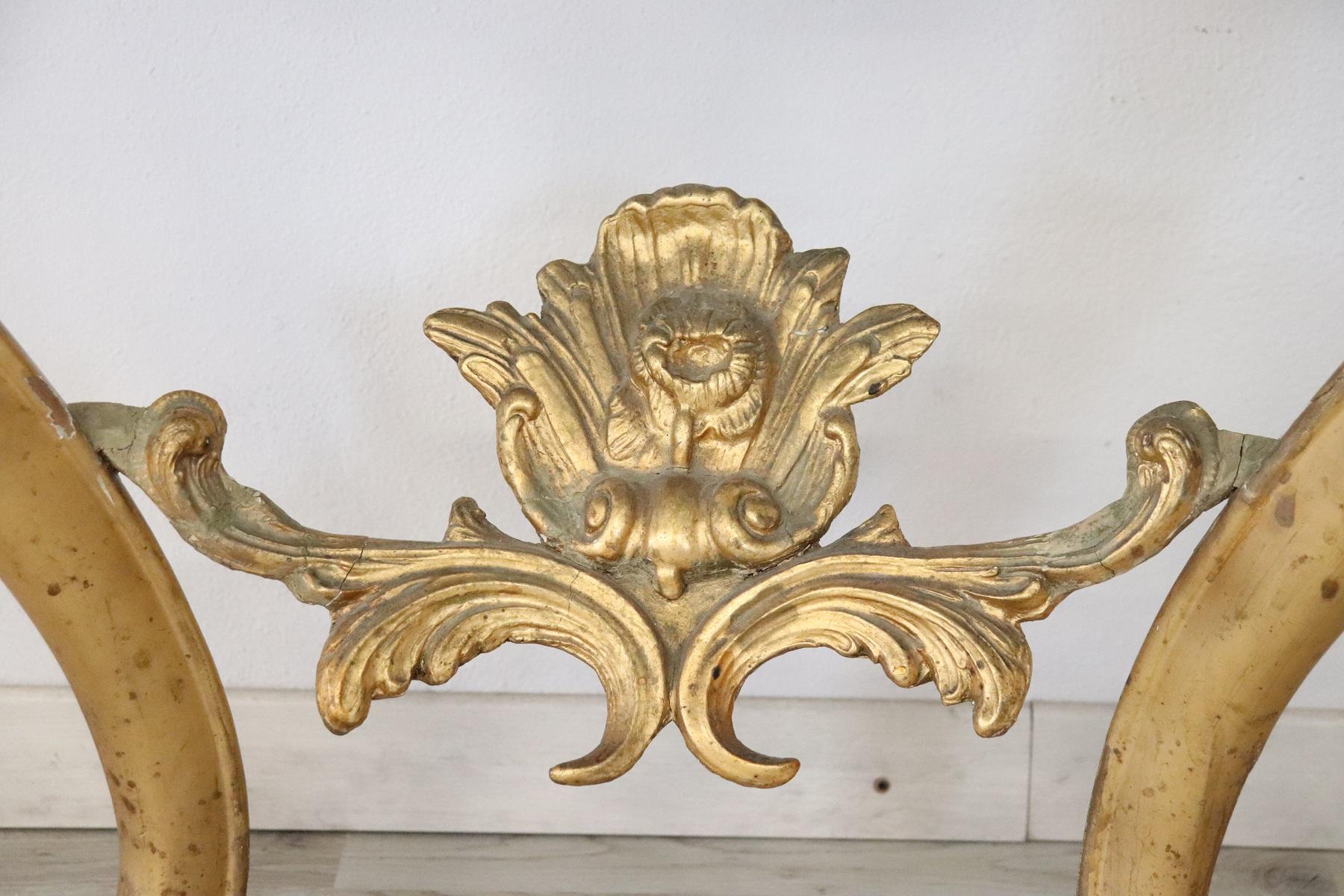 19th Century Italian Carved and Gilded Wood Luxury Console Table with Mirror 2