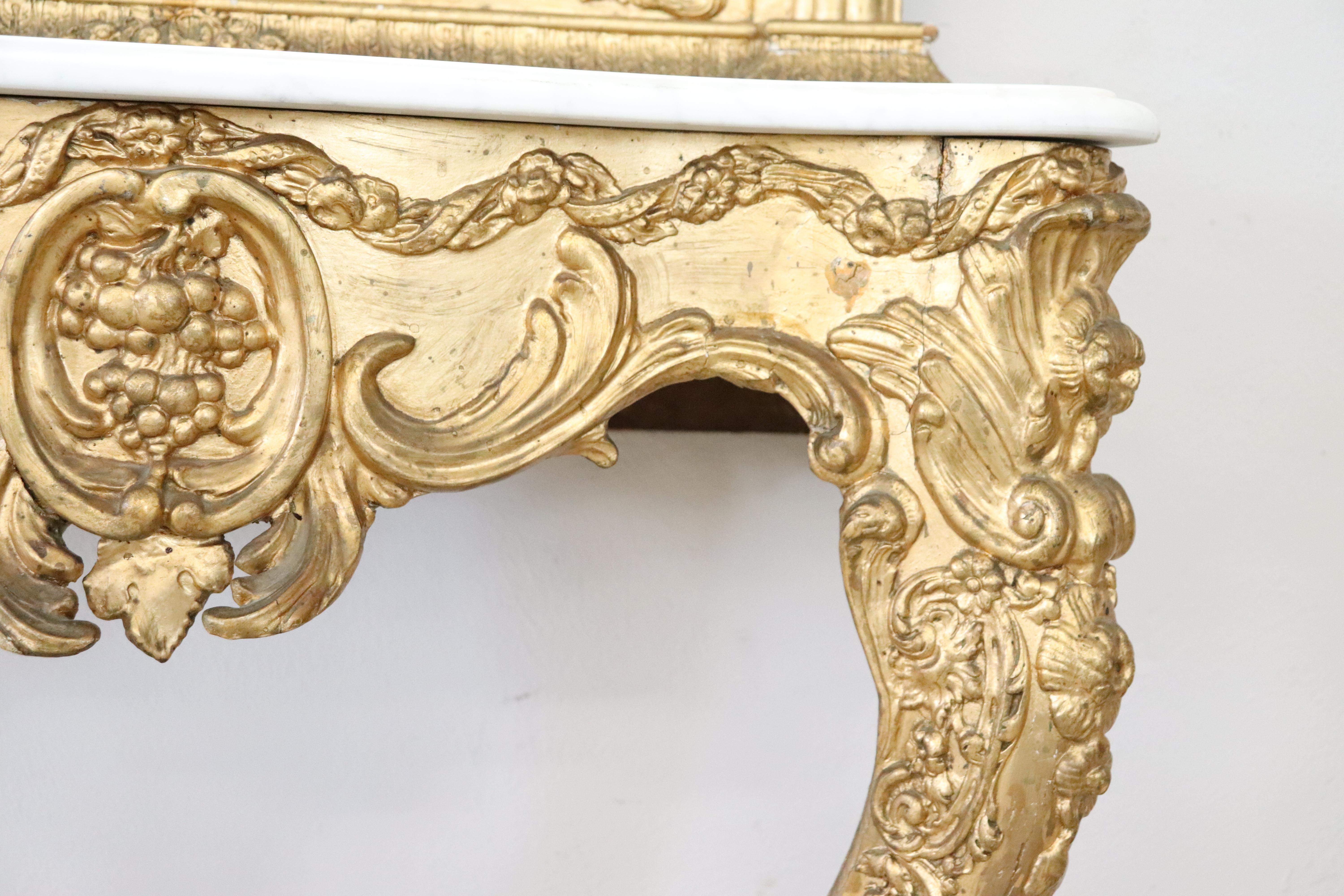 Late 19th Century 19th Century Italian Carved and Gilded Wood Luxury Console Table with Mirror