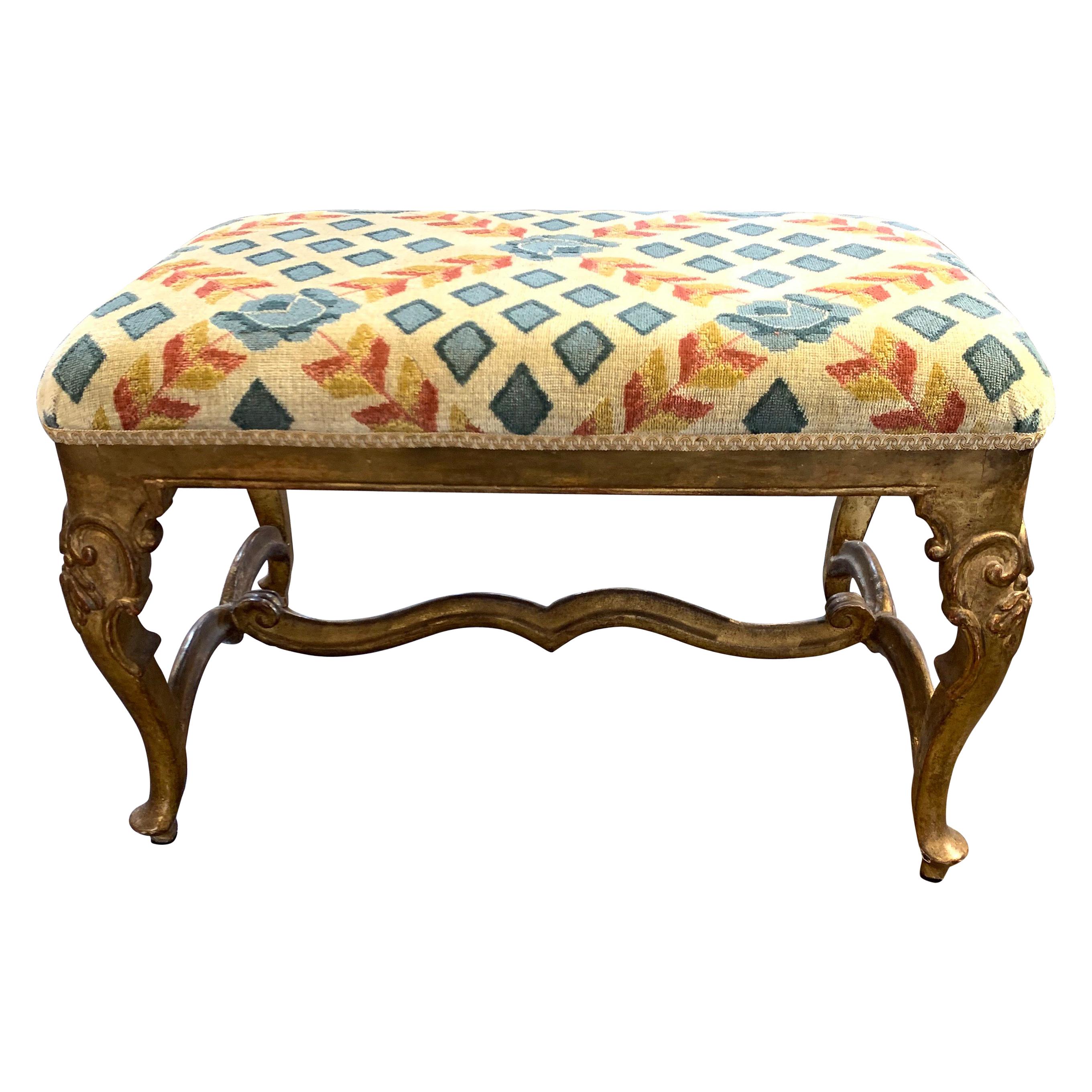19th Century Italian Carved and Giltwood Upholstered Bench