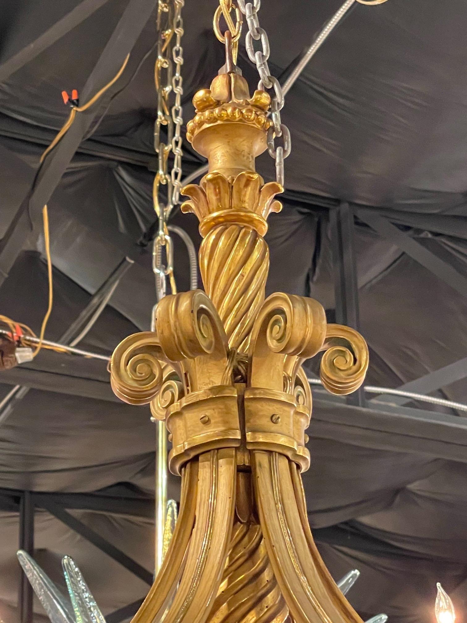19th Century Italian Carved and Giltwood 6 Light Chandelier For Sale 1