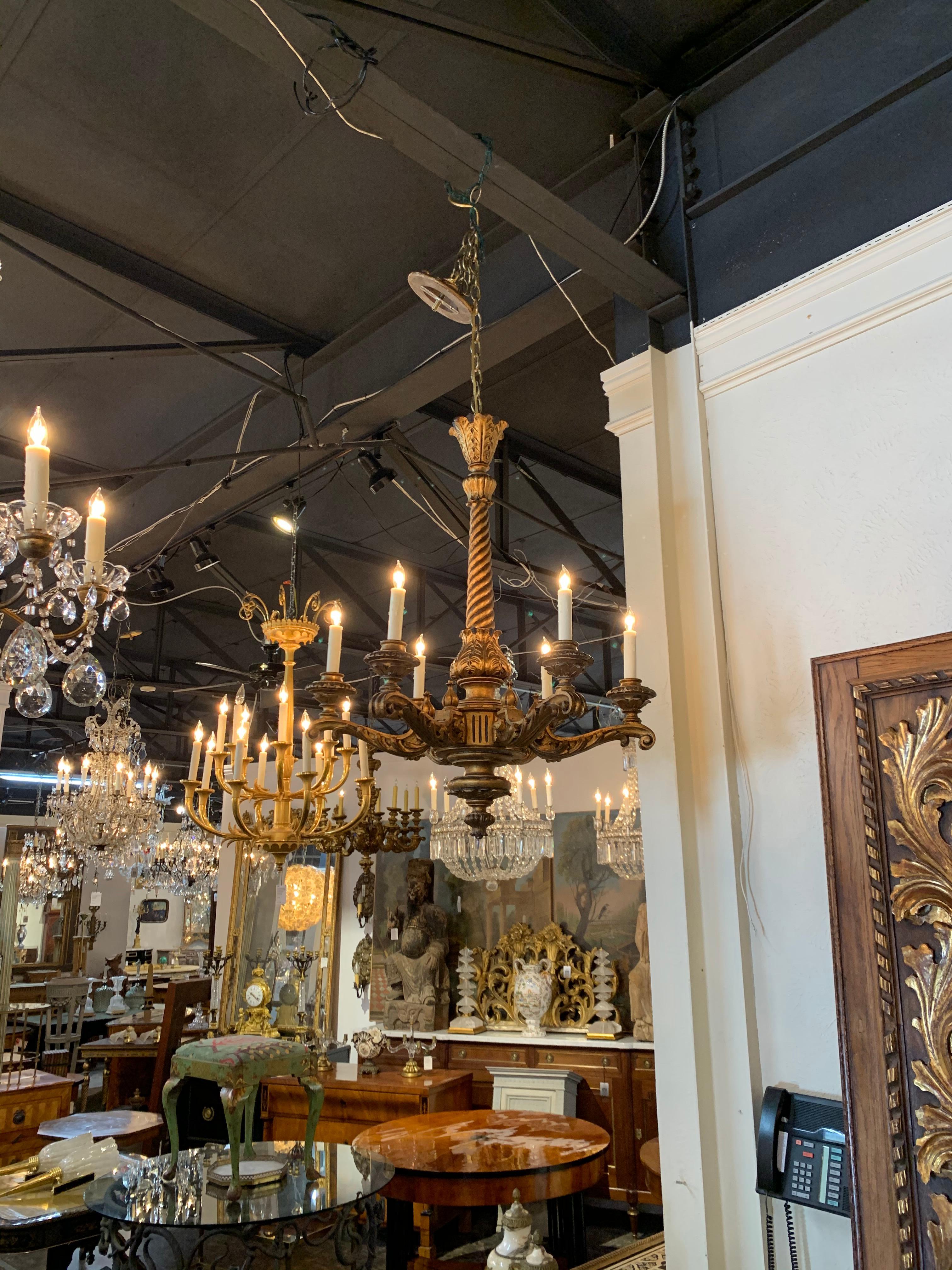 19th Century Italian Carved and Giltwood 6-Light Chandelier For Sale 3