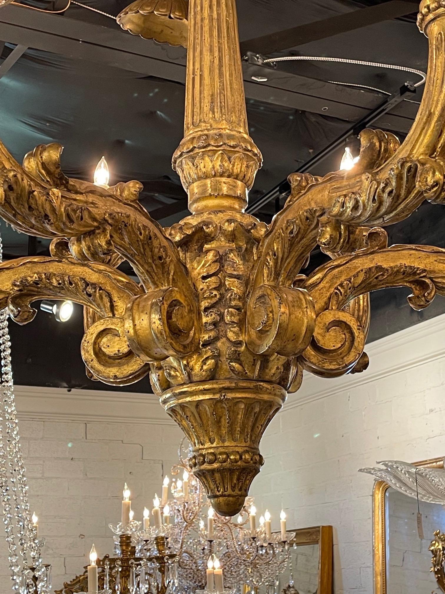 19th Century Italian Carved and Giltwood Large Scale Chandelier In Good Condition For Sale In Dallas, TX