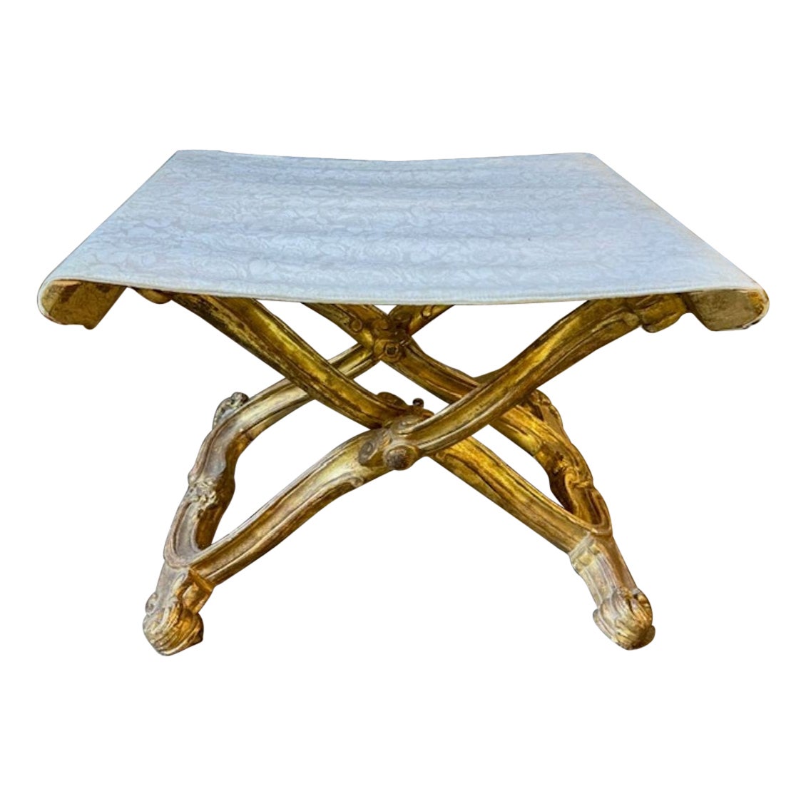 Banco italiano del siglo XIX tallado y en madera dorada en forma de X