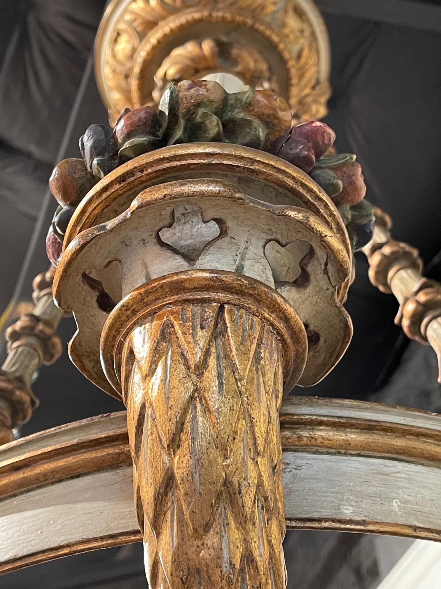19th Century Italian Carved and Painted 6-Light Chandelier 2