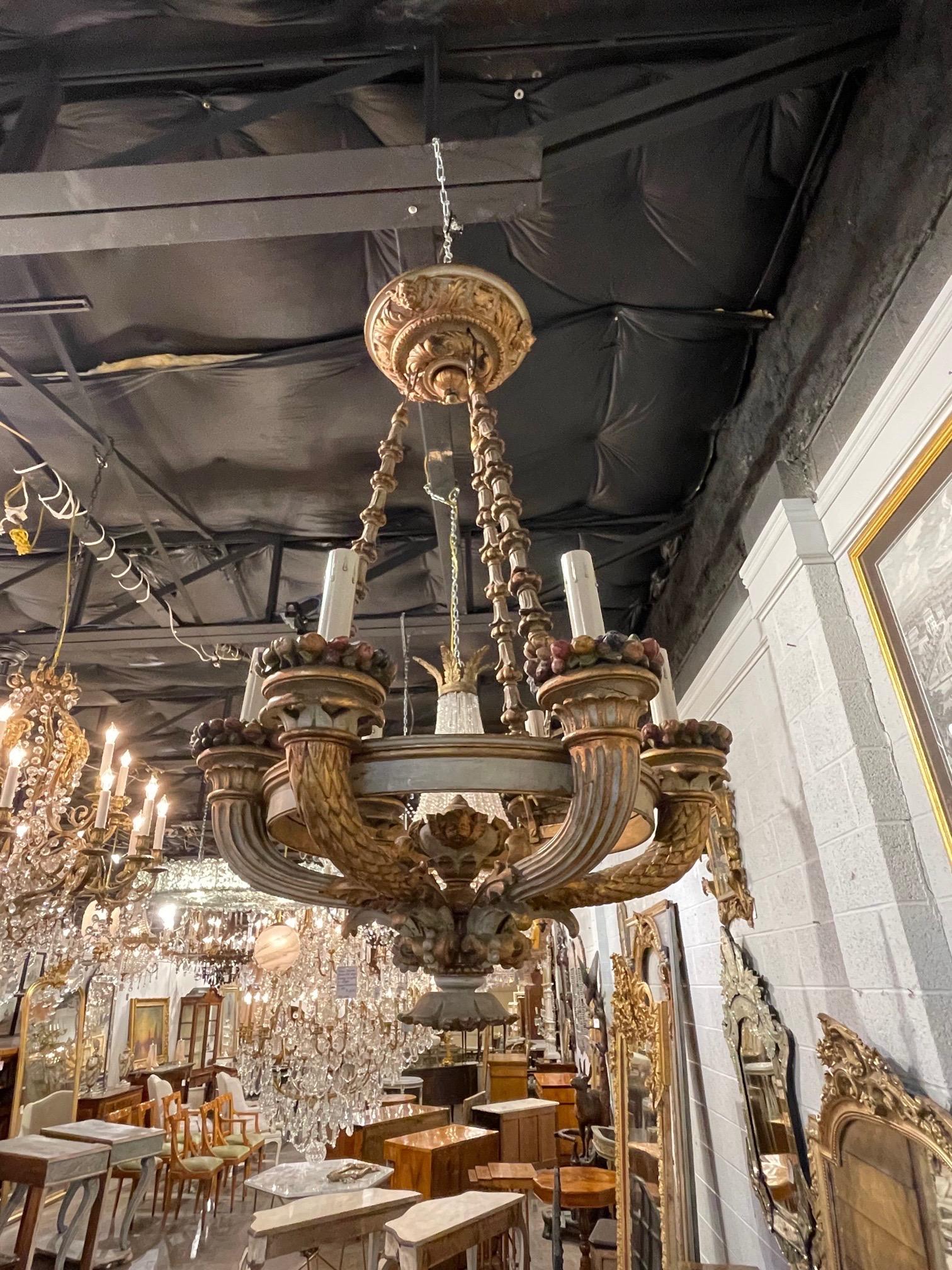 19th Century Italian Carved and Painted 6-Light Chandelier 3