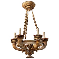 19th Century Italian Carved and Painted 6-Light Chandelier