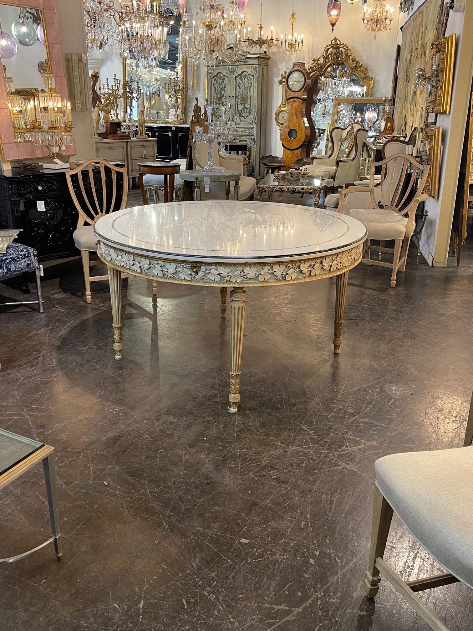 19th Century Italian Carved and Painted Center Table with Inlaid Marble Top 7