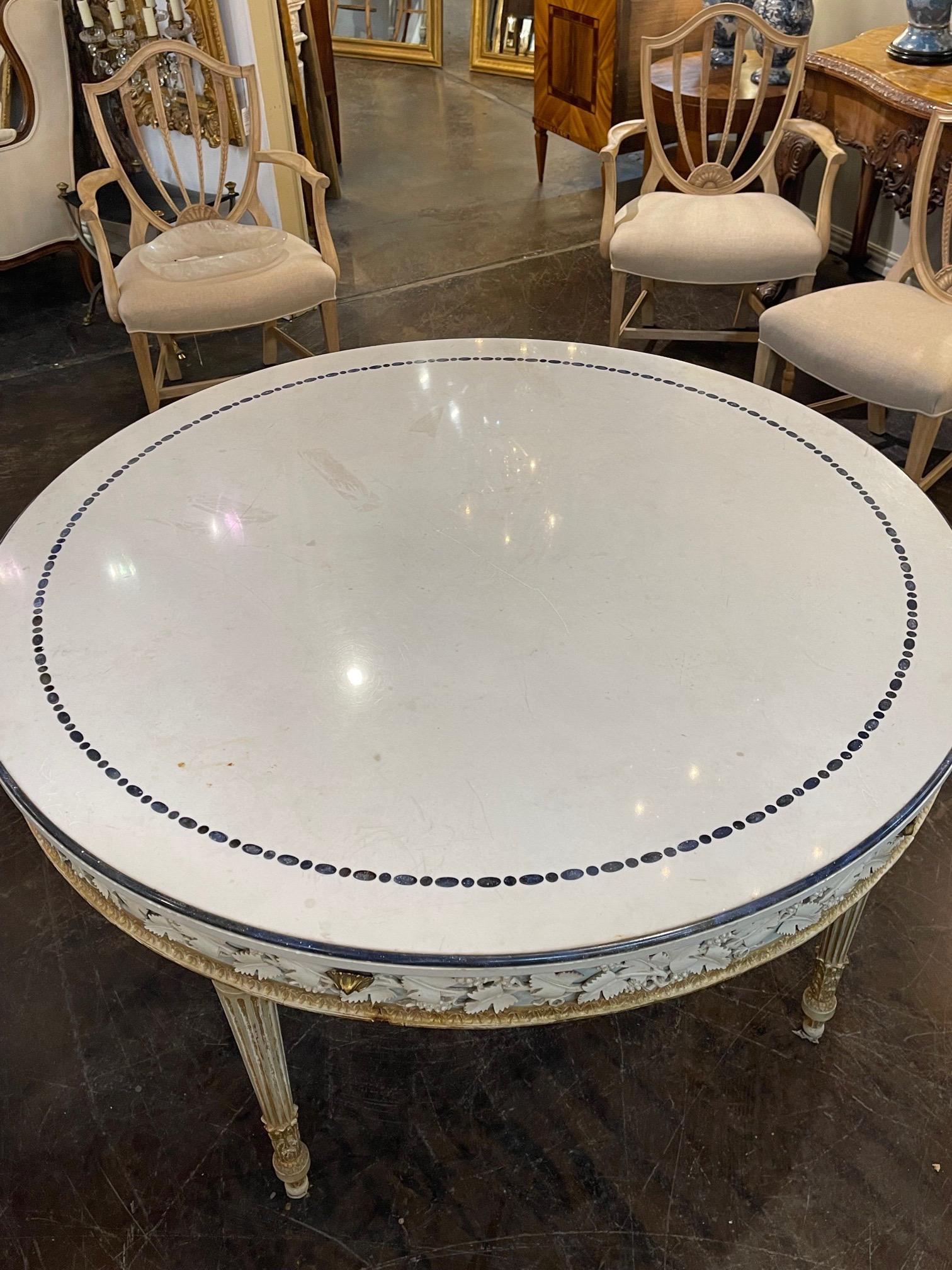 19th Century Italian Carved and Painted Center Table with Inlaid Marble Top In Good Condition In Dallas, TX