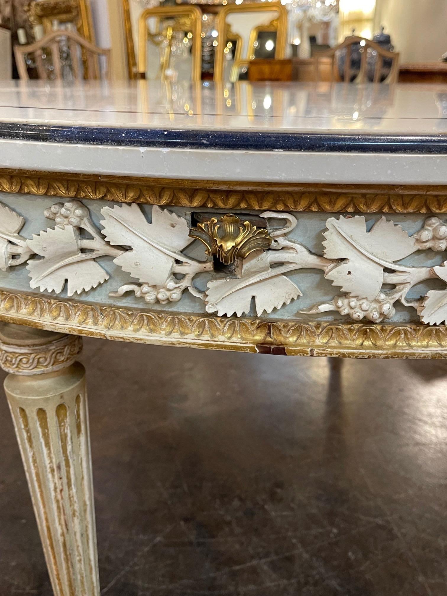 19th Century Italian Carved and Painted Center Table with Inlaid Marble Top 2