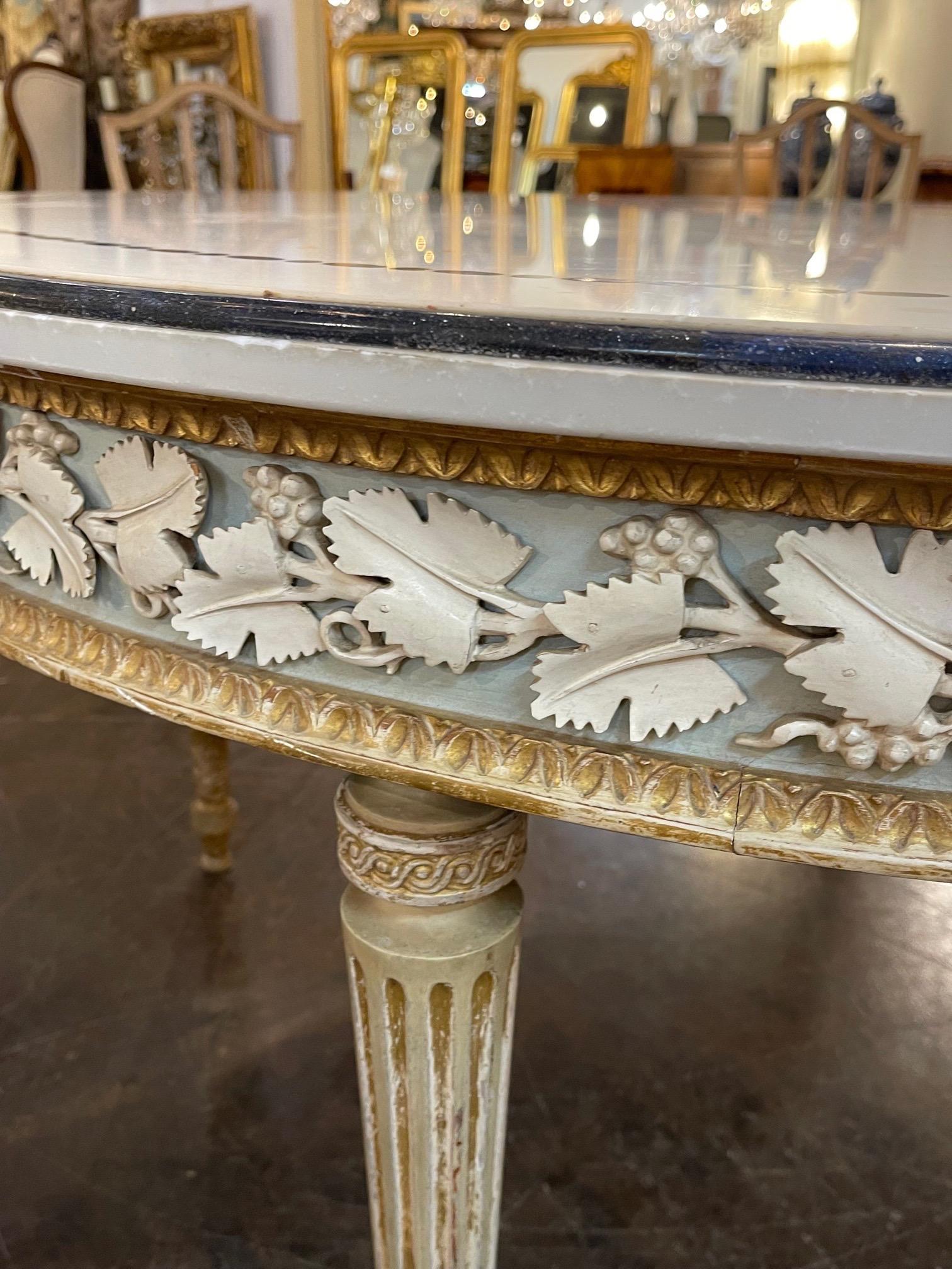 19th Century Italian Carved and Painted Center Table with Inlaid Marble Top 4