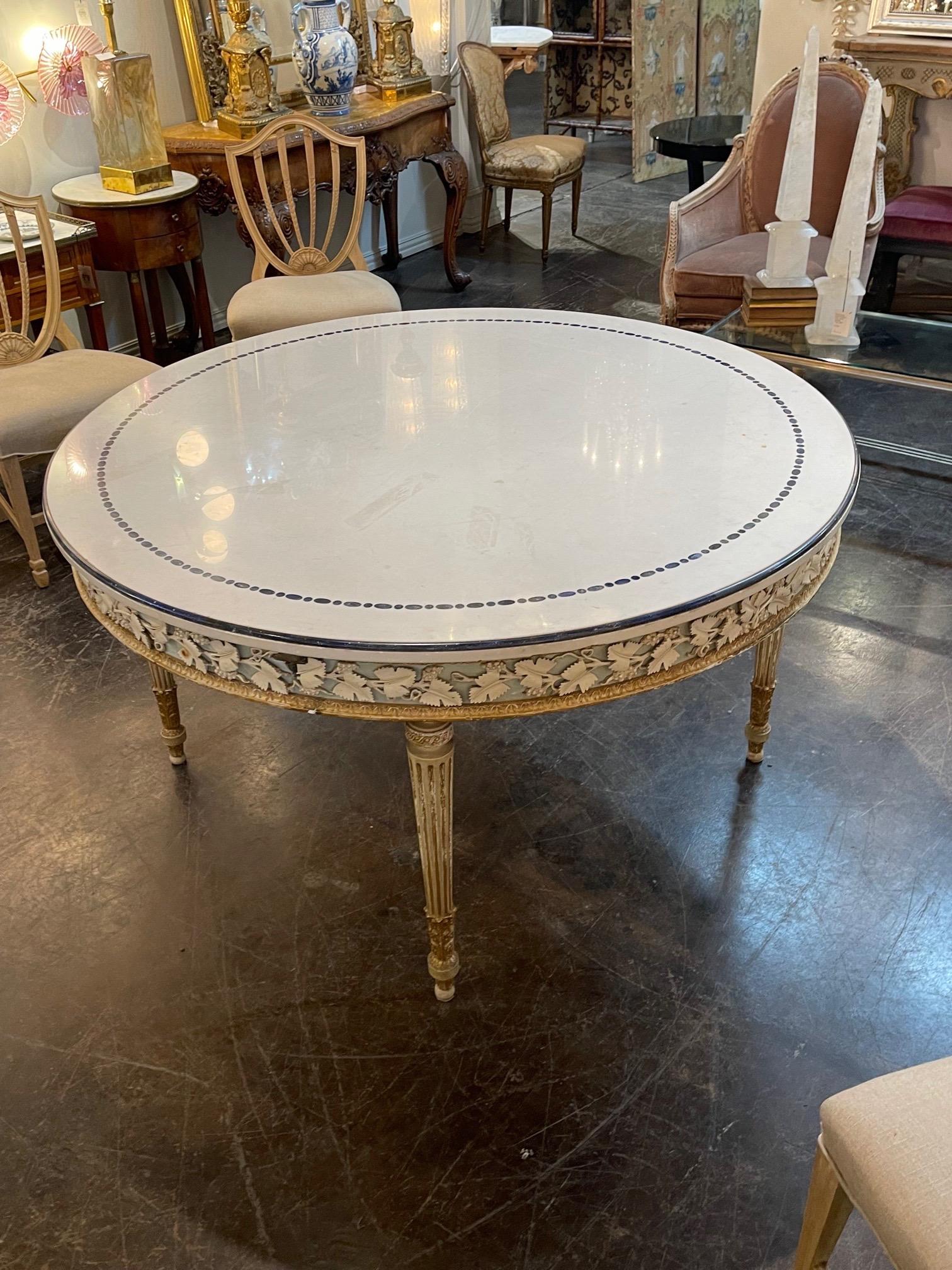 19th Century Italian Carved and Painted Center Table with Inlaid Marble Top 6