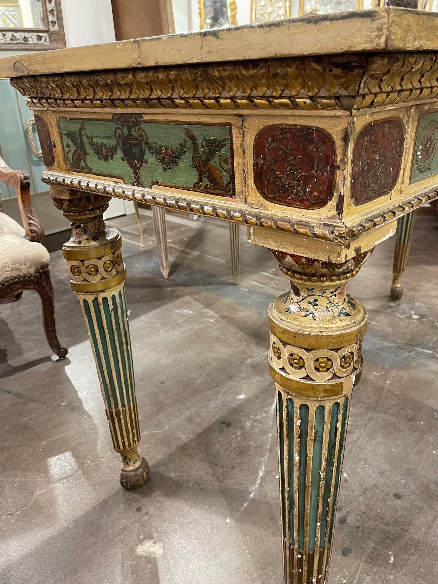 19th Century Italian Carved and Painted Console Table 1