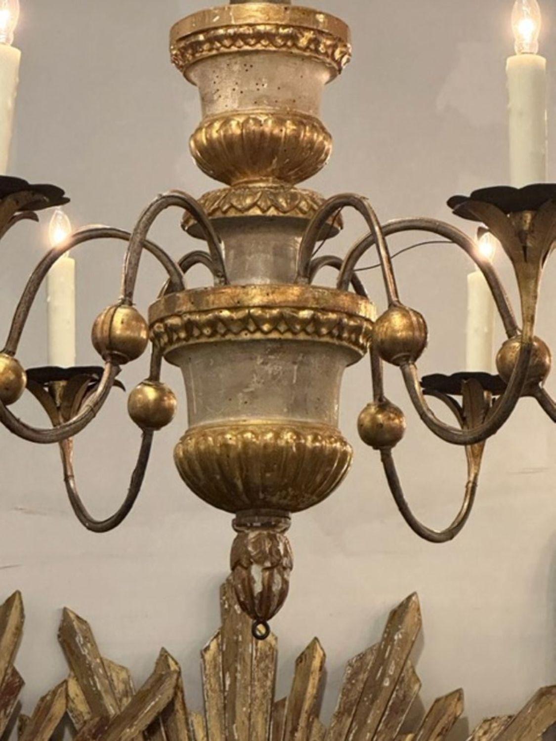 19th Century Italian Carved and Parcel Gilt 6 Light Chandelier In Good Condition In Dallas, TX
