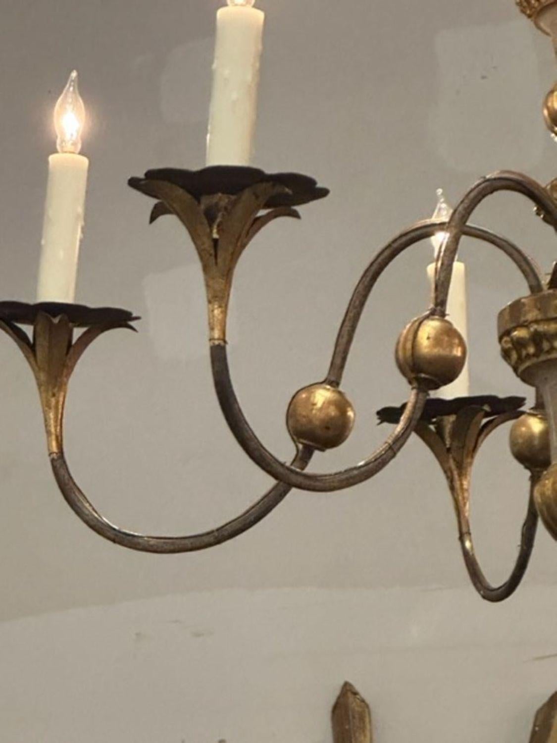 19th Century Italian Carved and Parcel Gilt 6 Light Chandelier 1