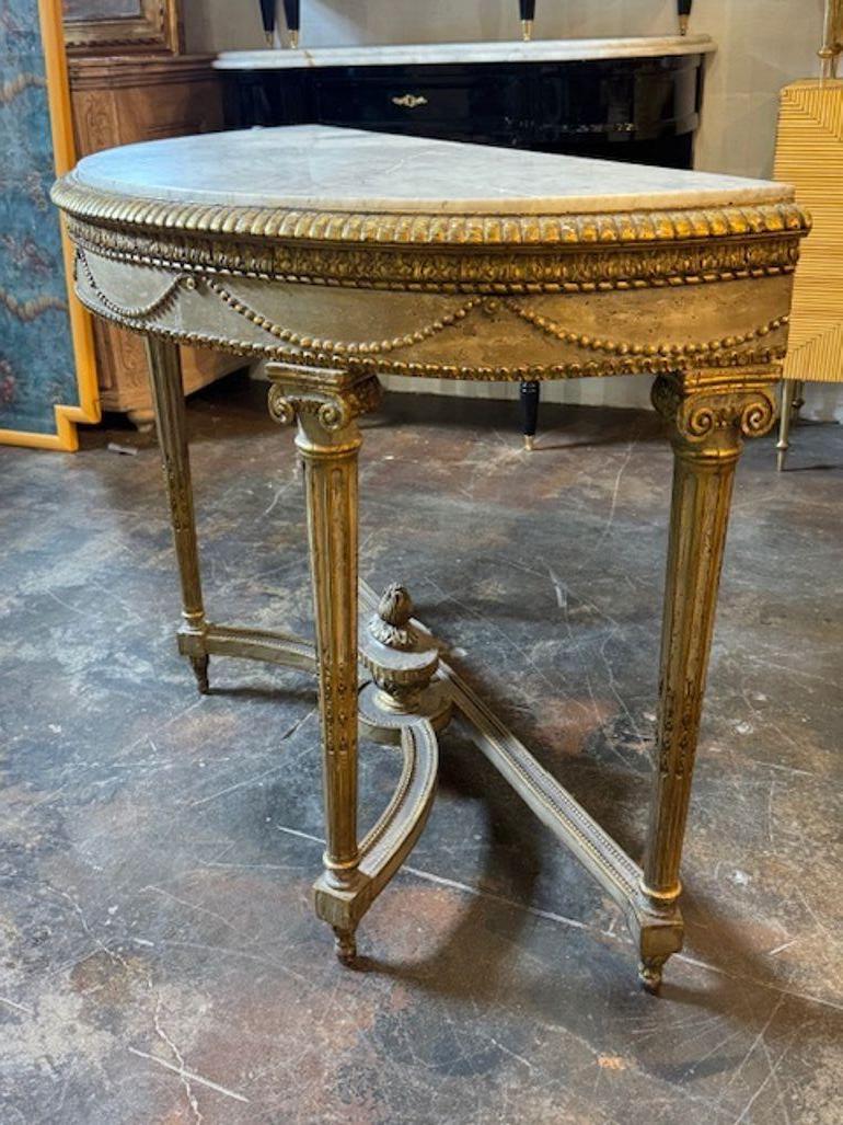 Marmo Console Demi Lune neoclassica italiana del XIX secolo intagliata e dorata a parcella in vendita
