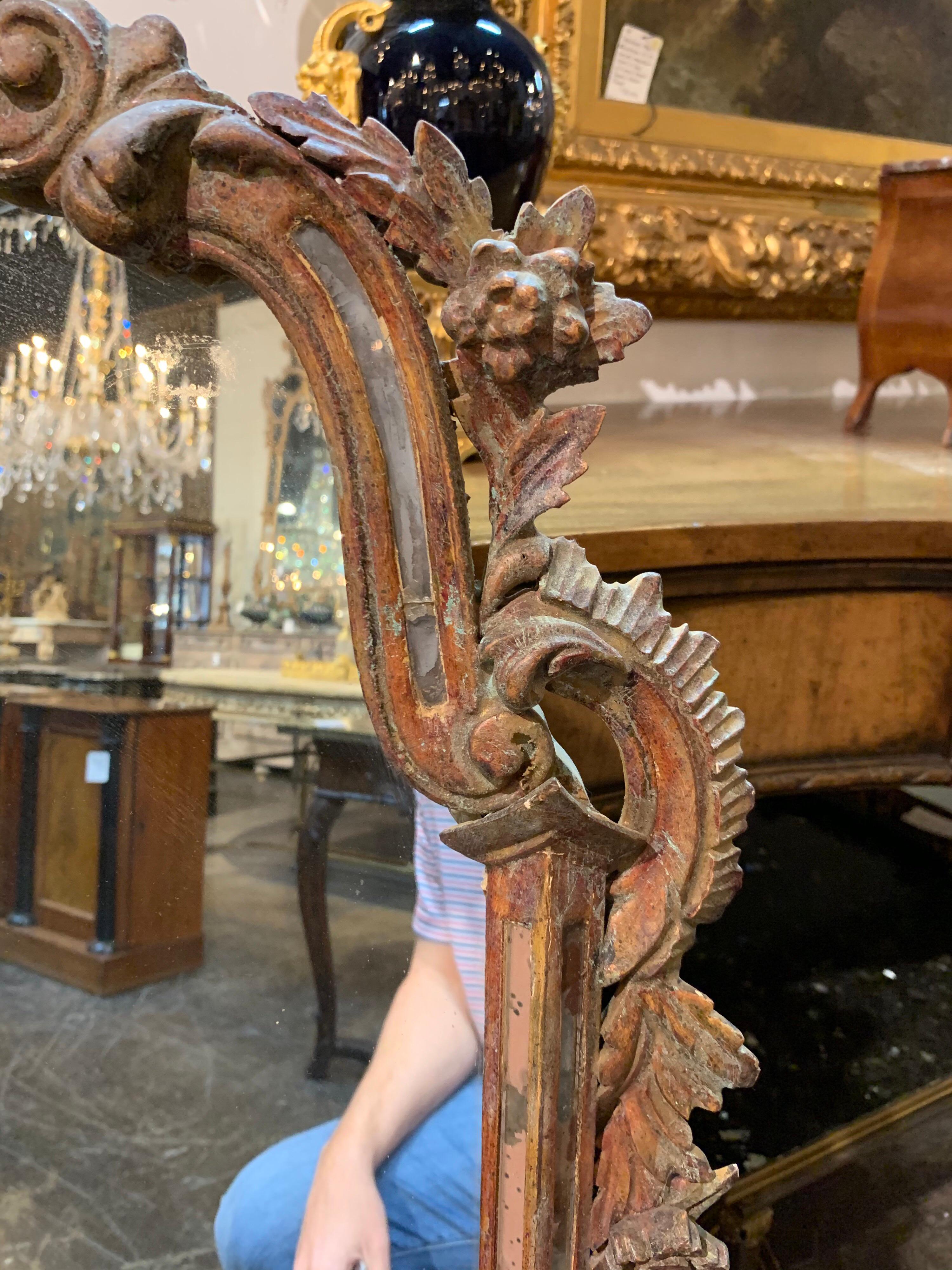 19th Century Italian Carved and Polychrome Mirror In Good Condition In Dallas, TX