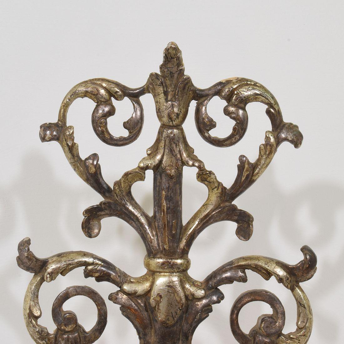 19th Century Italian Carved and Silvered Wooden Baroque Style Ornament 4