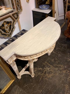 19th Century Italian Carved and White Washed Console with Marble Top