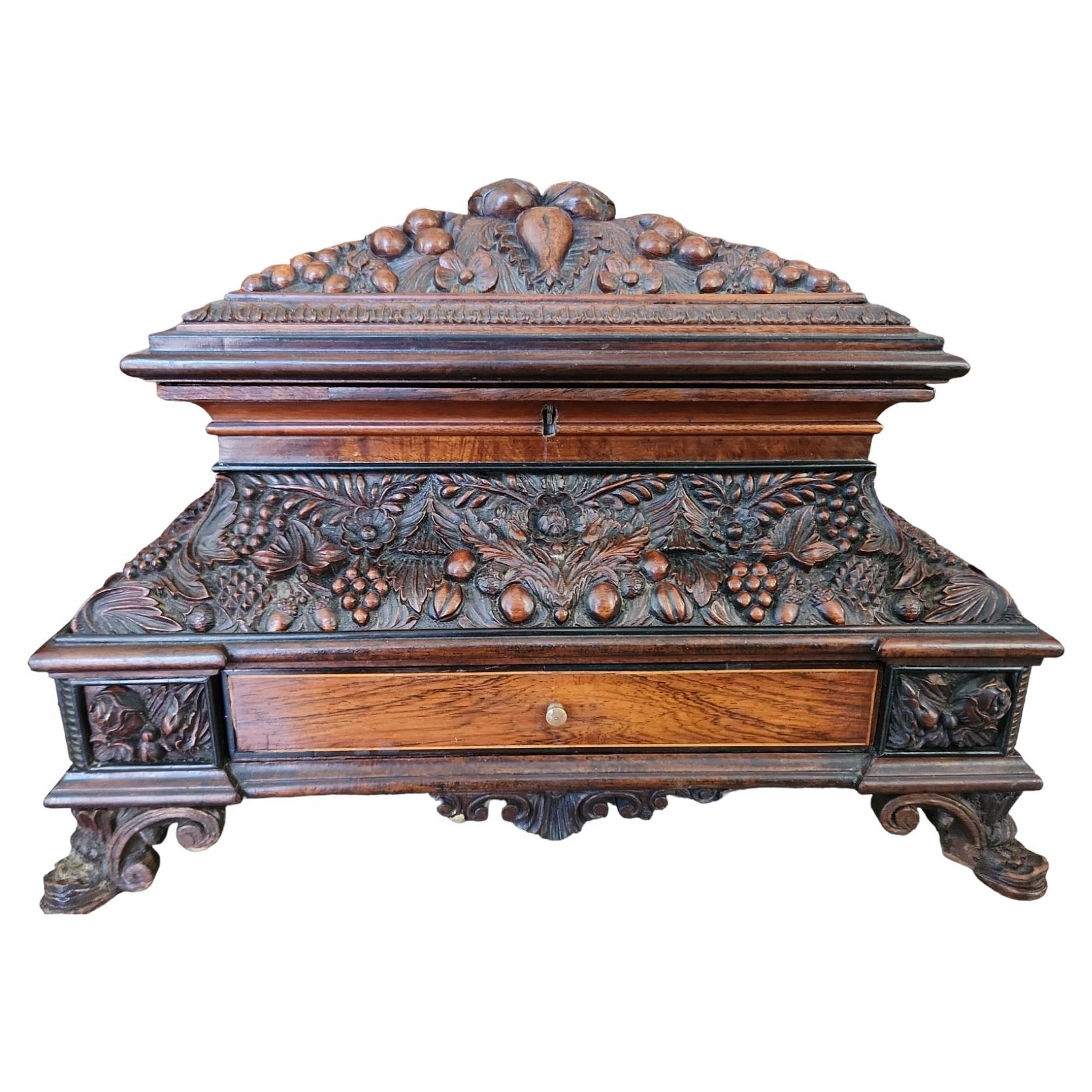 19th Century Italian Carved Box For Sale