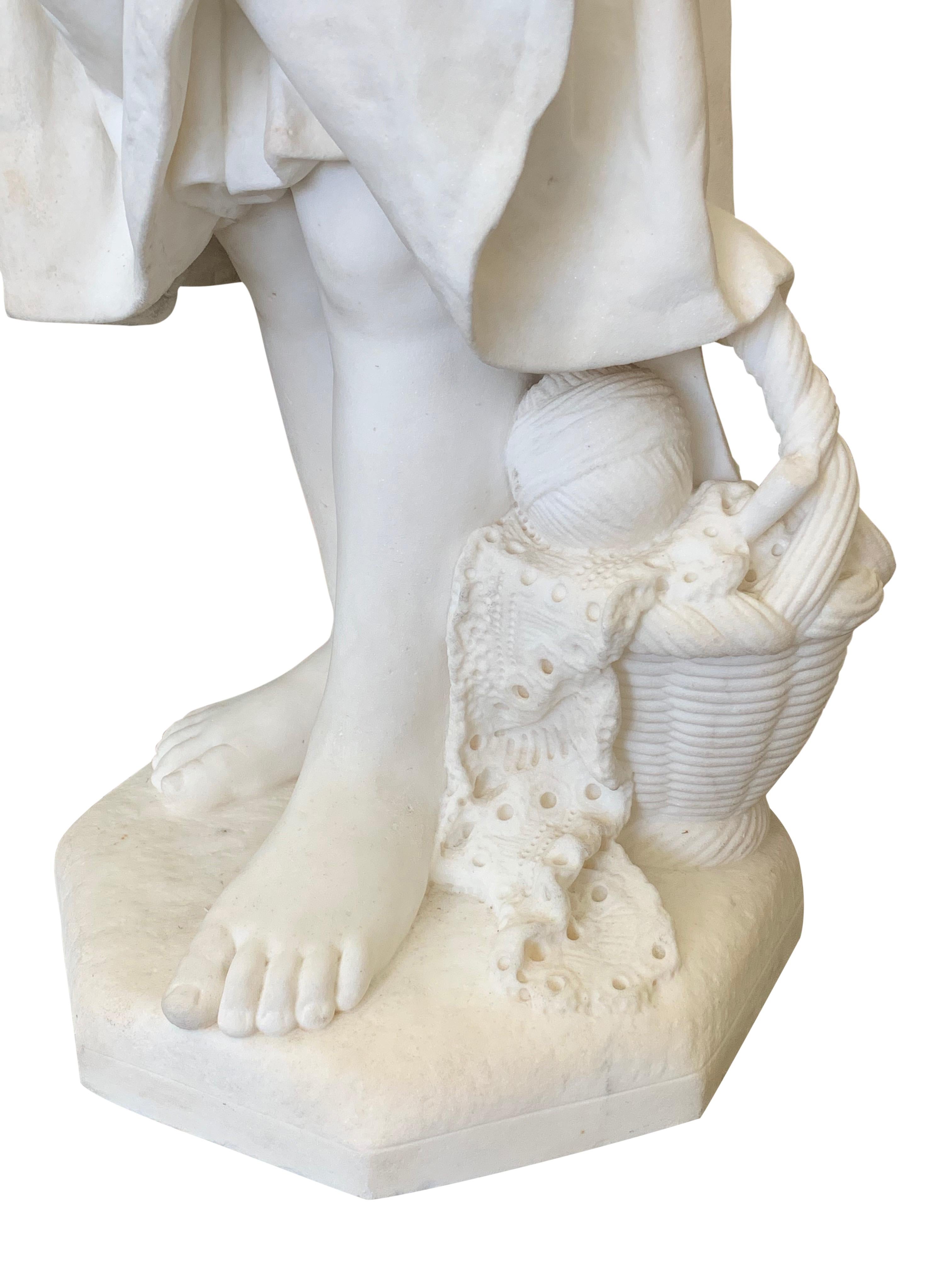 19th Century Italian Carved Marble Figure of a Young Girl by Caroni For Sale 2