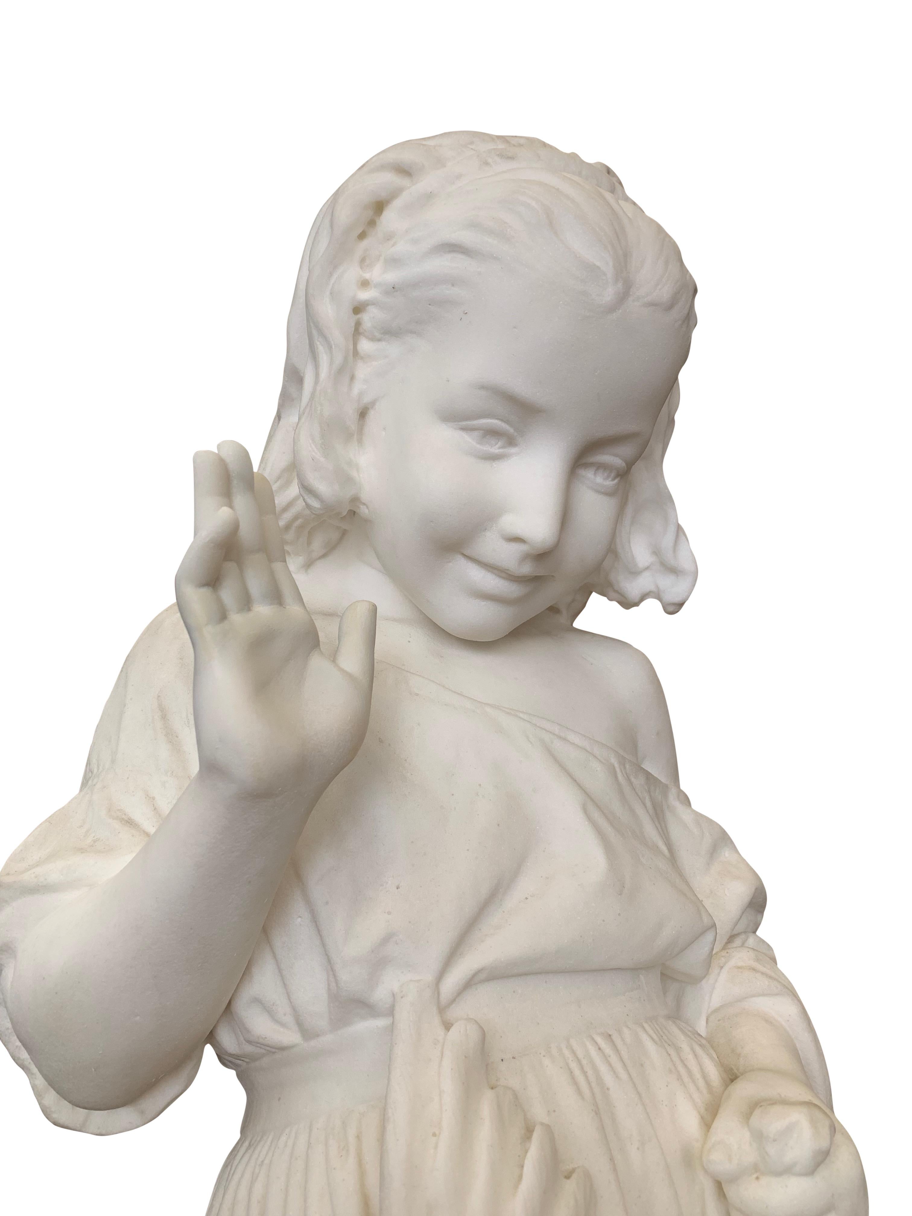 19th Century Italian Carved Marble Figure of a Young Girl by Caroni For Sale 4