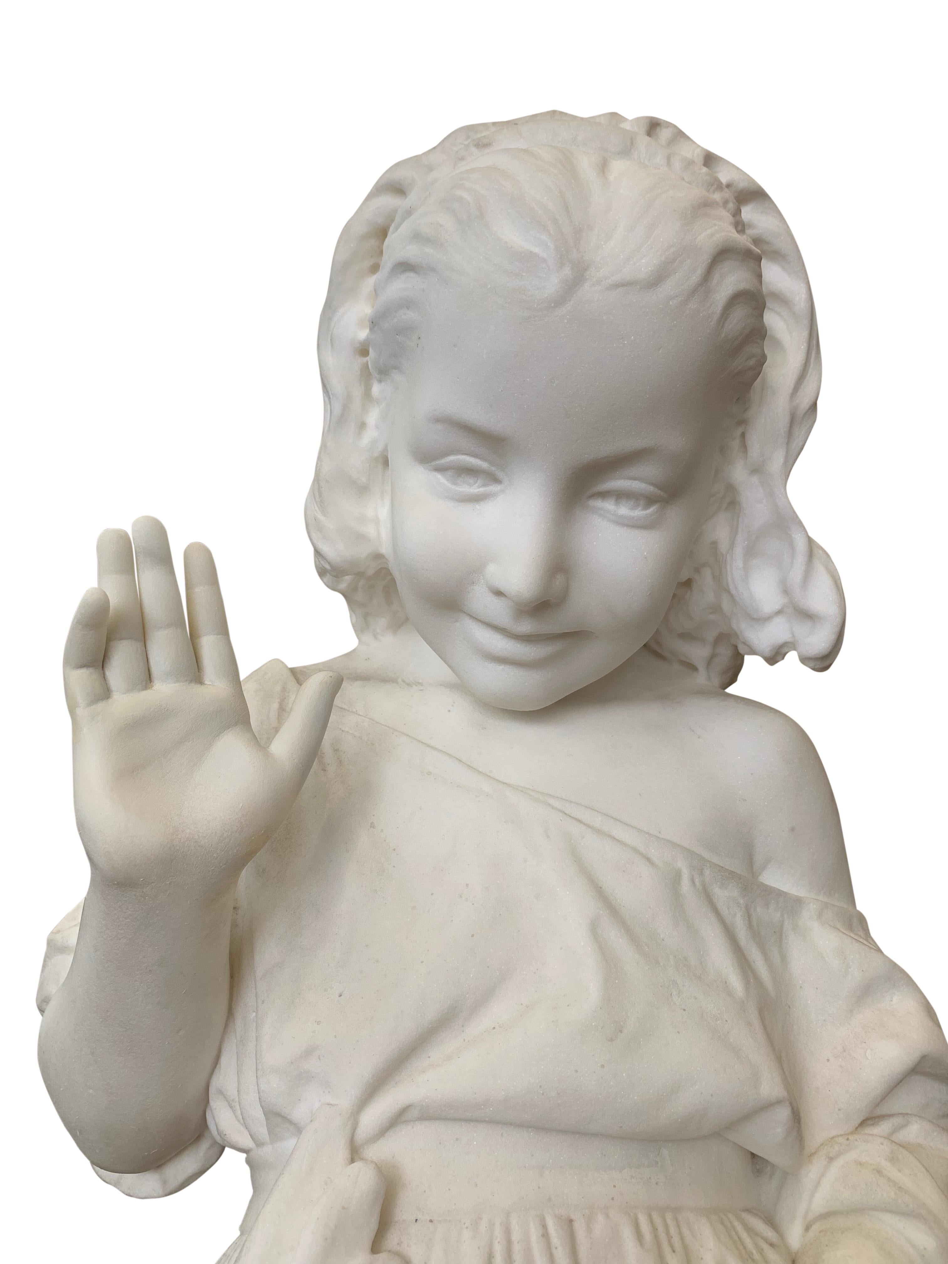 19th Century Italian Carved Marble Figure of a Young Girl by Caroni For Sale 5