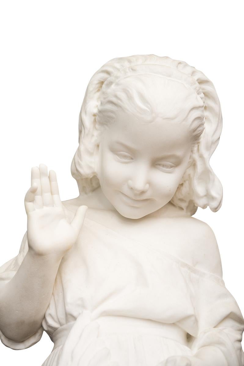 Hand-Carved 19th Century Italian Carved Marble Figure of a Young Girl by Caroni For Sale