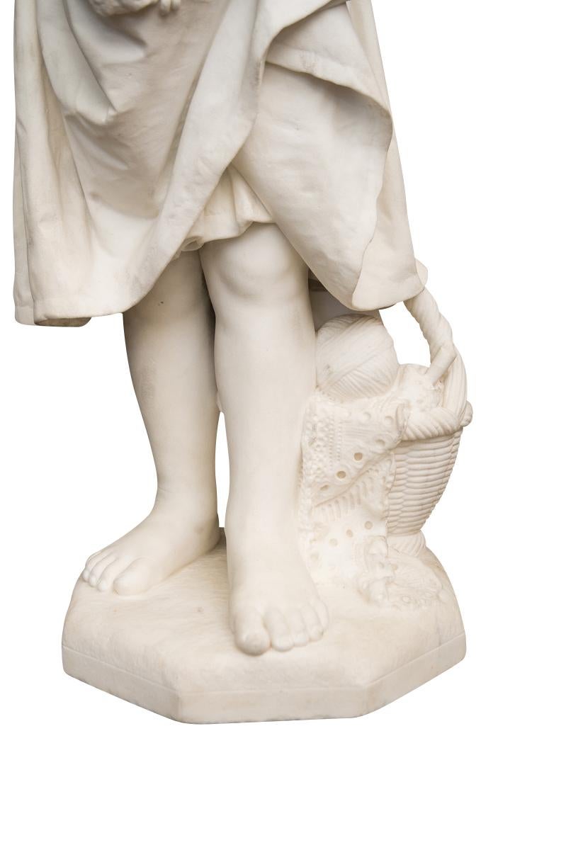Carrara Marble 19th Century Italian Carved Marble Figure of a Young Girl by Caroni For Sale