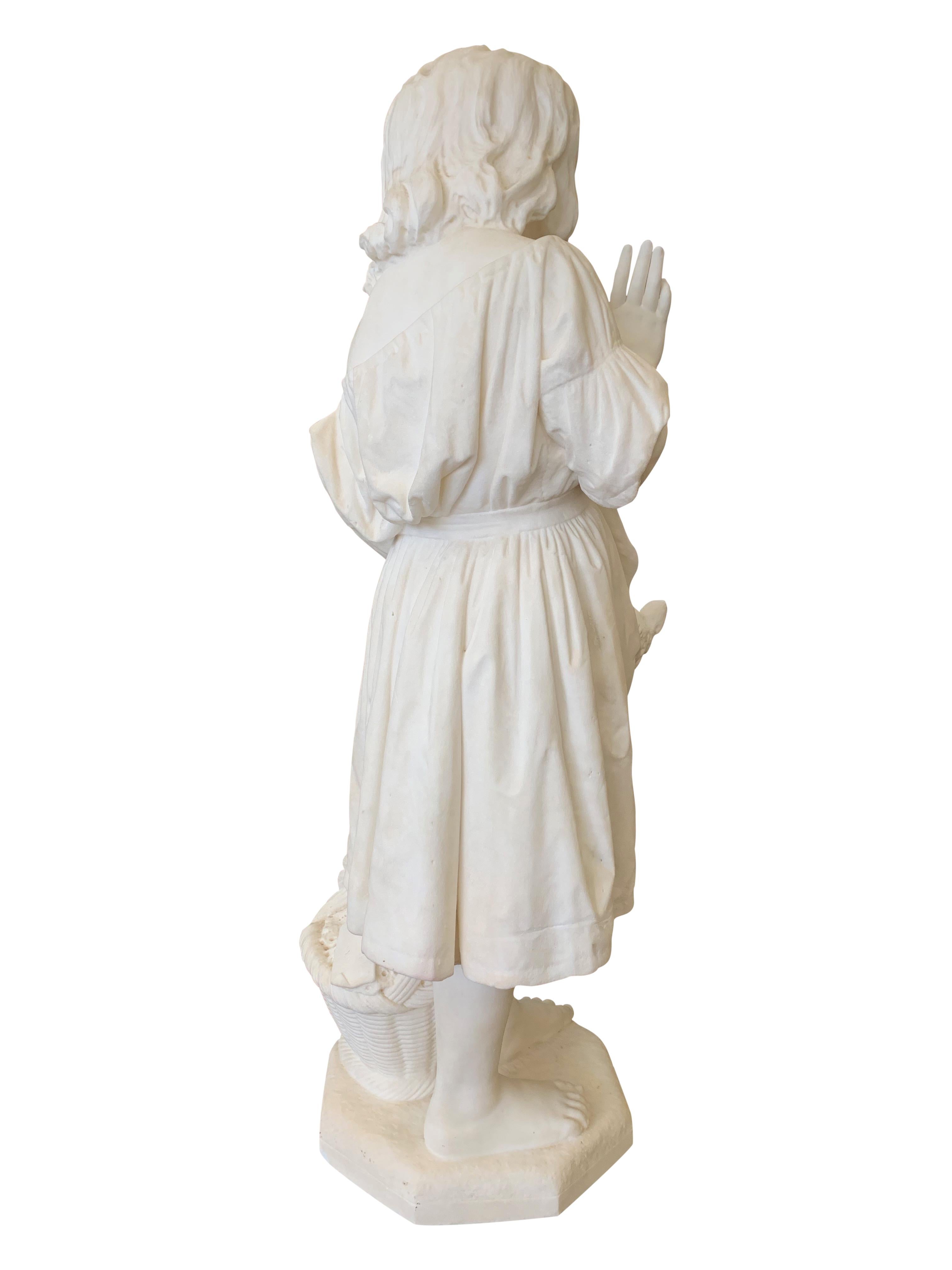 Napoleon III 19th Century Italian Carved Marble Figure of a Young Girl by Caroni For Sale