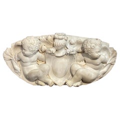 Escudo de armas de Putti tallado en mármol de Carrera italiano del siglo XIX