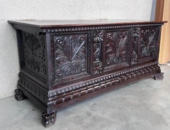19th Century Italian Carved Cassone Trunk with Original Hardware
