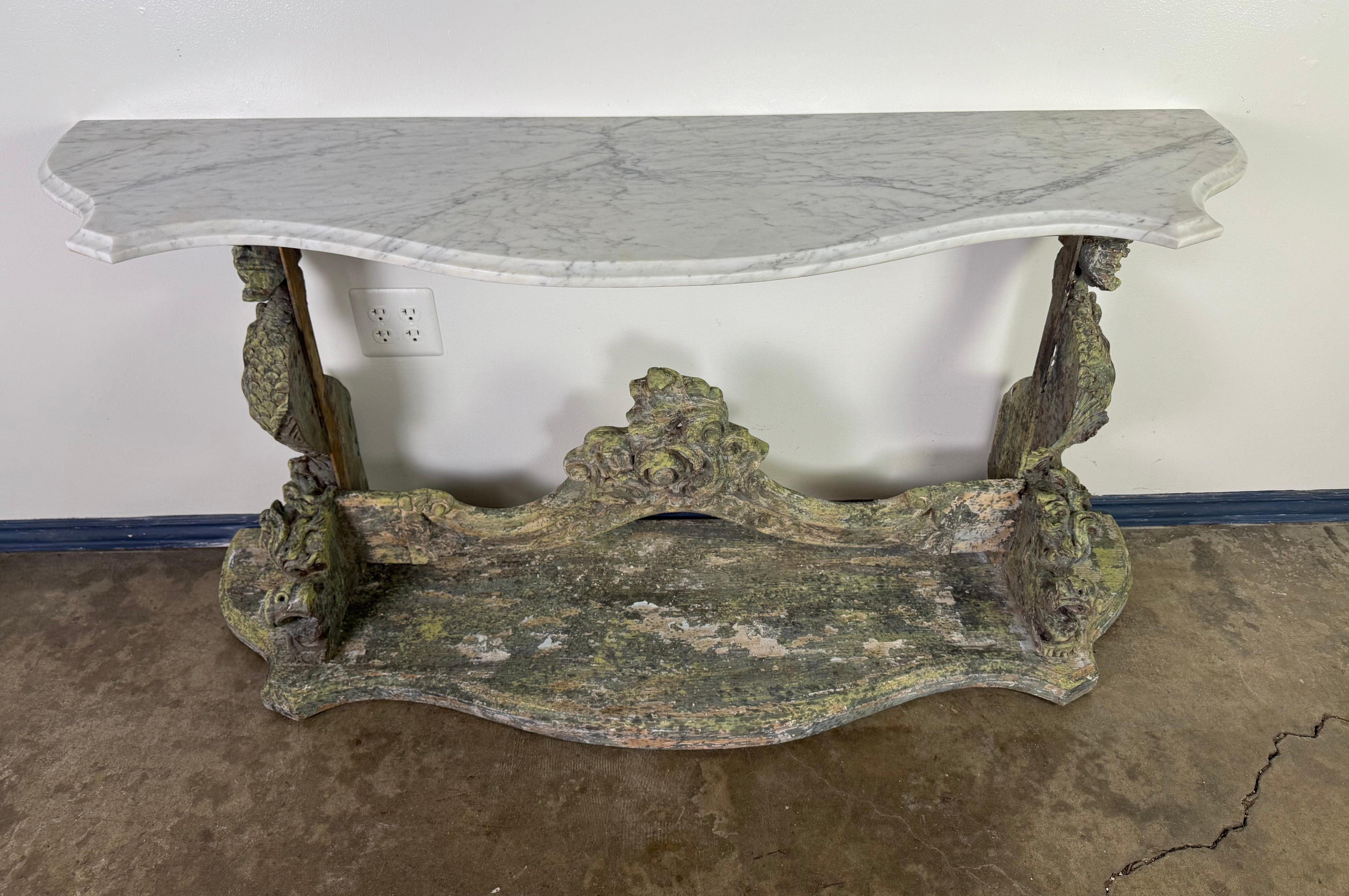 19th Century Italian Carved Console Table w/ Marble Top For Sale 9
