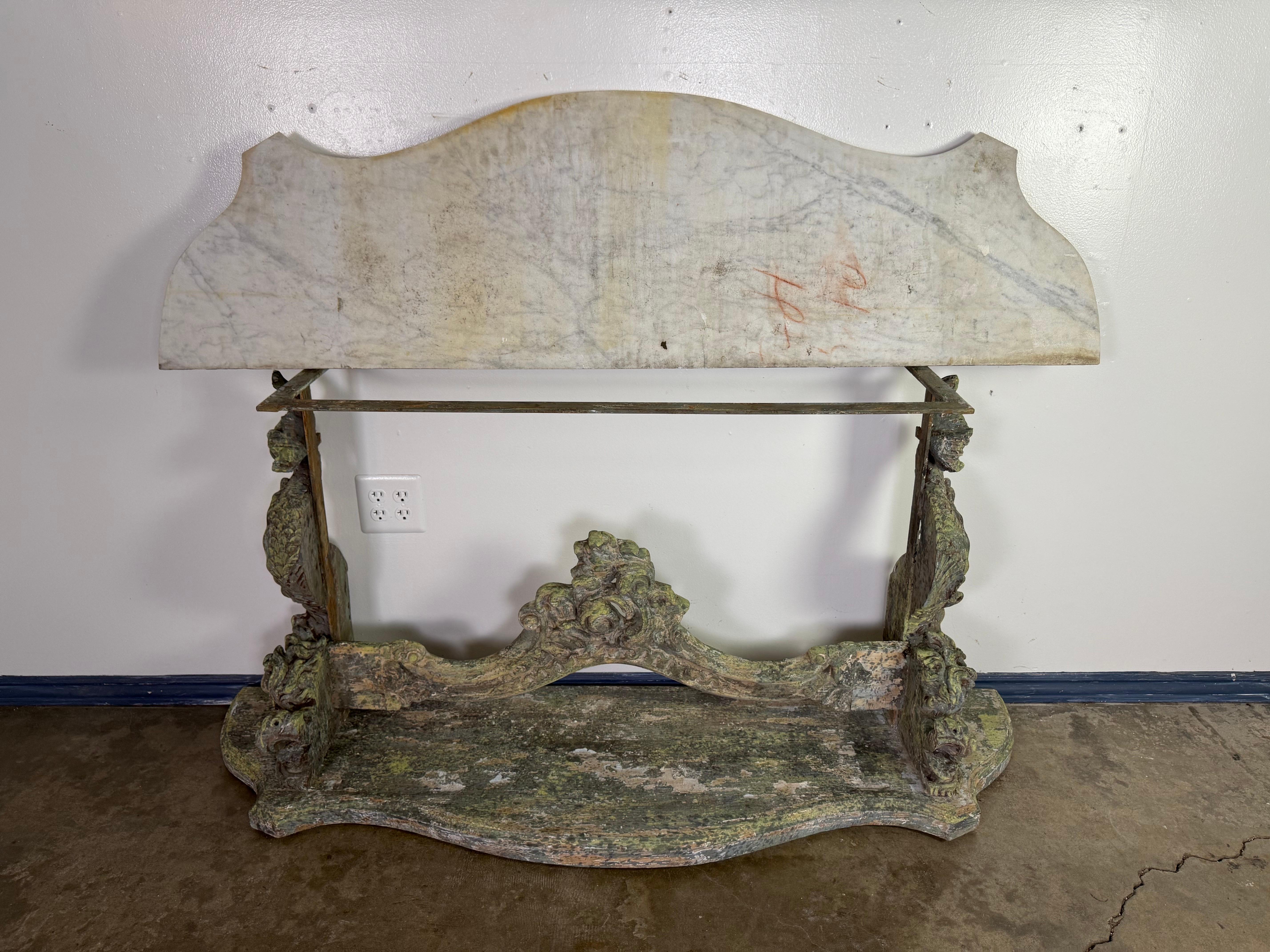 19th Century Italian Carved Console Table w/ Marble Top For Sale 10