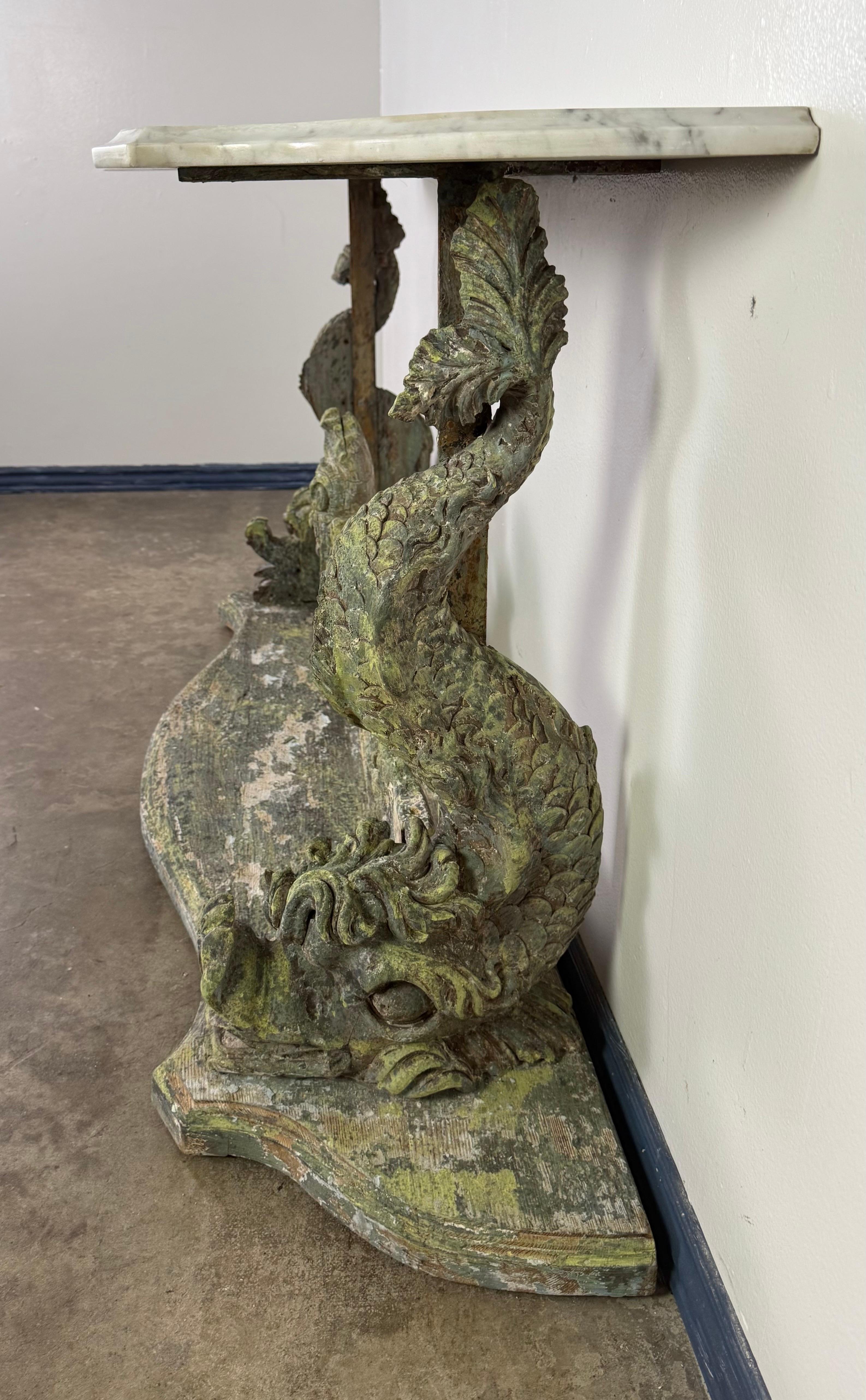 19th Century Italian Carved Console Table w/ Marble Top For Sale 2