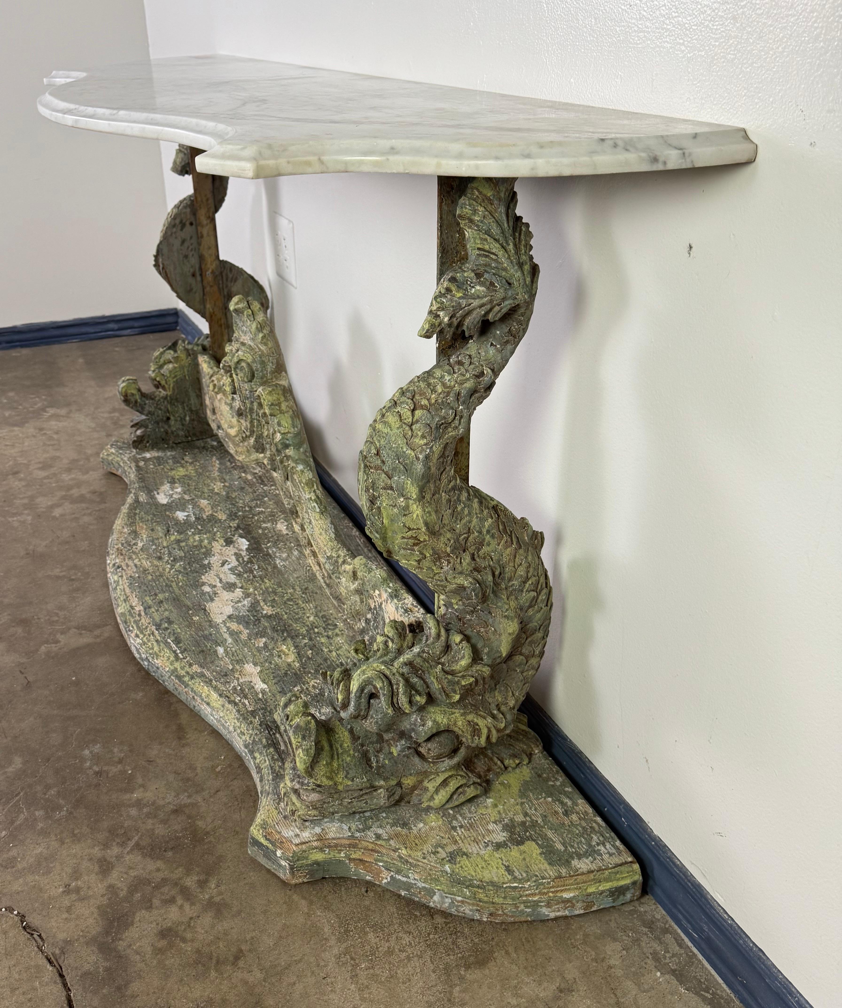 19th Century Italian Carved Console Table w/ Marble Top For Sale 3