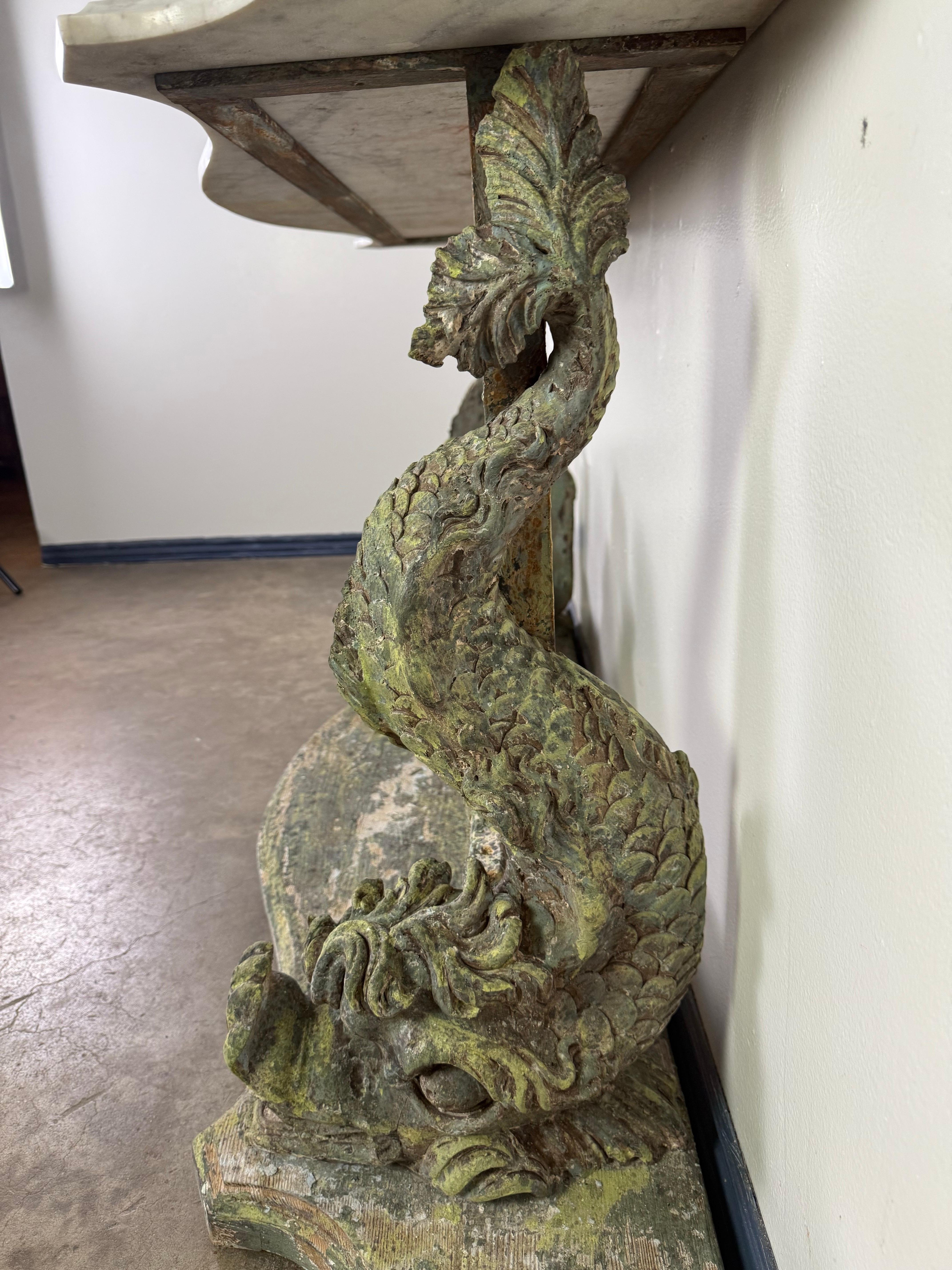 19th Century Italian Carved Console Table w/ Marble Top For Sale 4