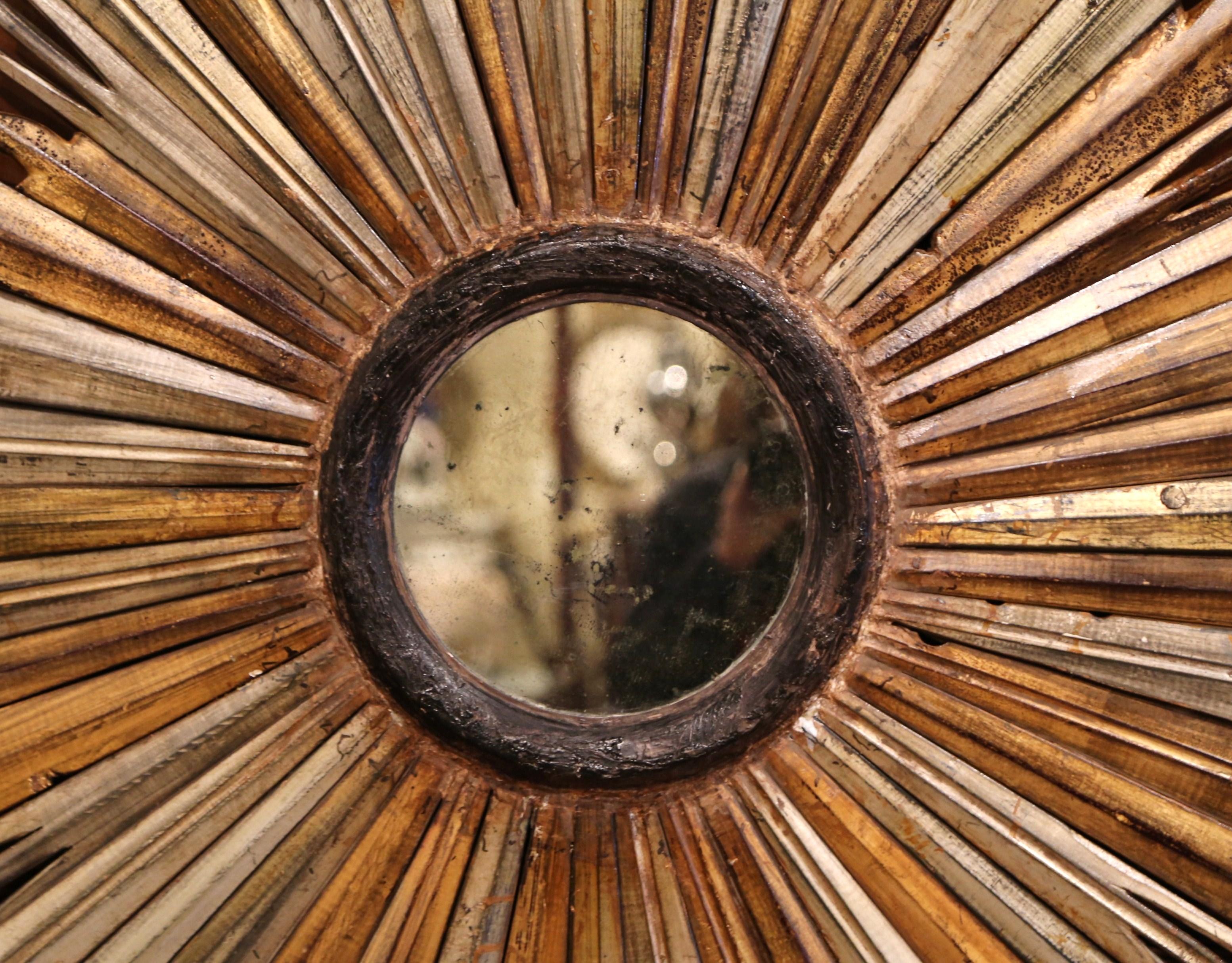 19th Century Italian Carved Giltwood and Silvered Sunburst Mirror 1