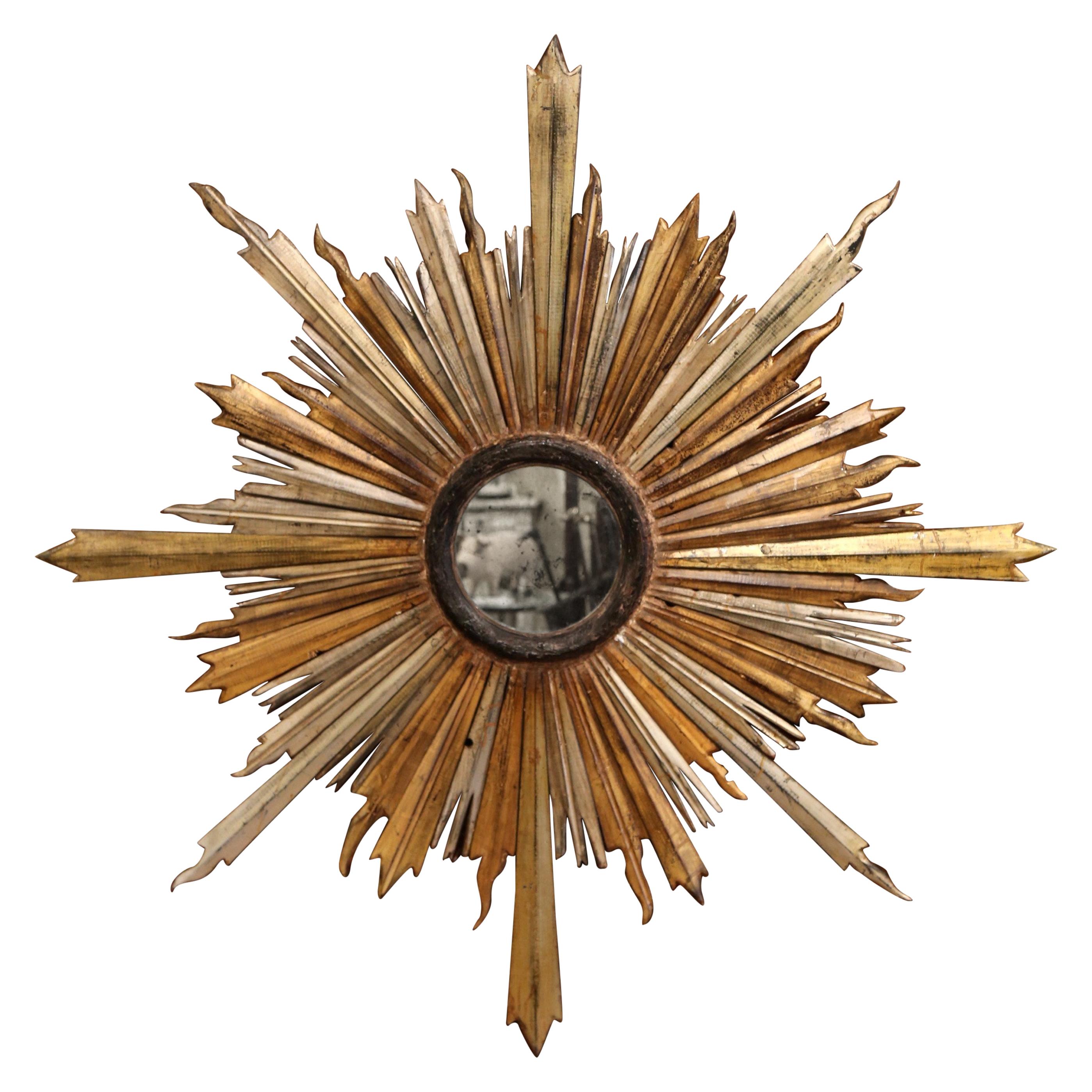19th Century Italian Carved Giltwood and Silvered Sunburst Mirror