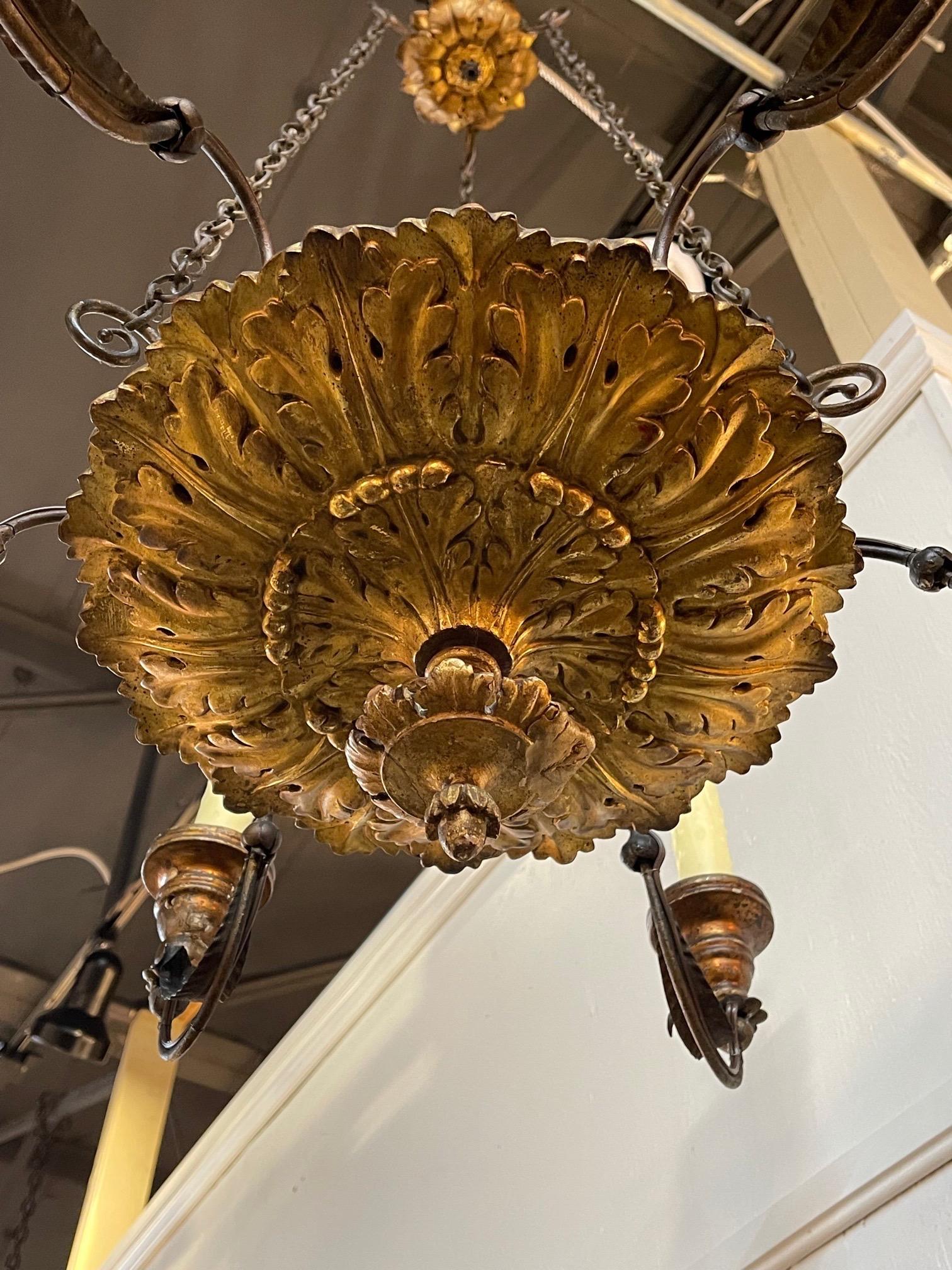 19th Century Italian Carved Giltwood 6 Light Chandelier In Good Condition In Dallas, TX