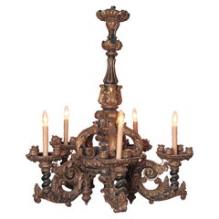 19th Century Italian Carved Giltwood and Polychrome Five-Light Chandelier