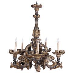 19th Century Italian Carved Giltwood and Polychrome Five-Light Chandelier