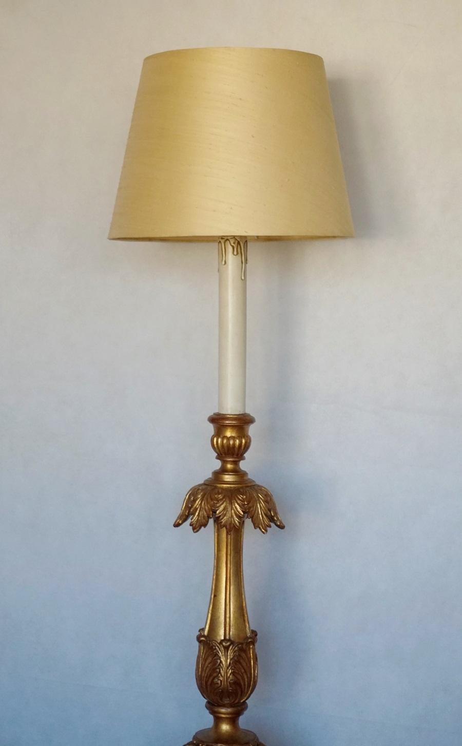 18th Century Italian Carved Giltwood Church Torchère Converted to Floor Lamp For Sale 6