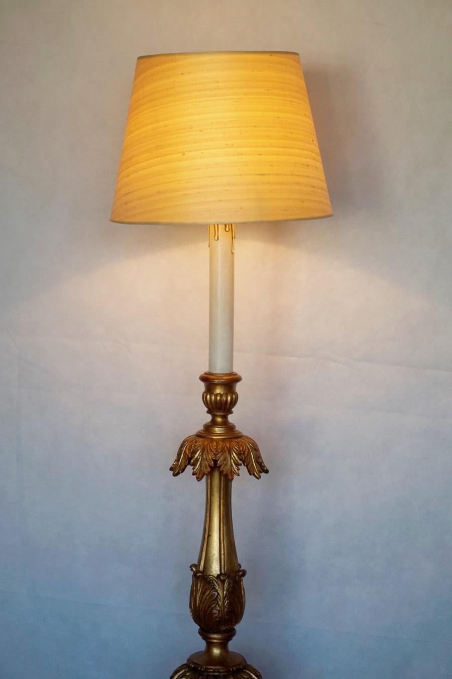 Louis XVI 18th Century Italian Carved Giltwood Church Torchère Converted to Floor Lamp For Sale