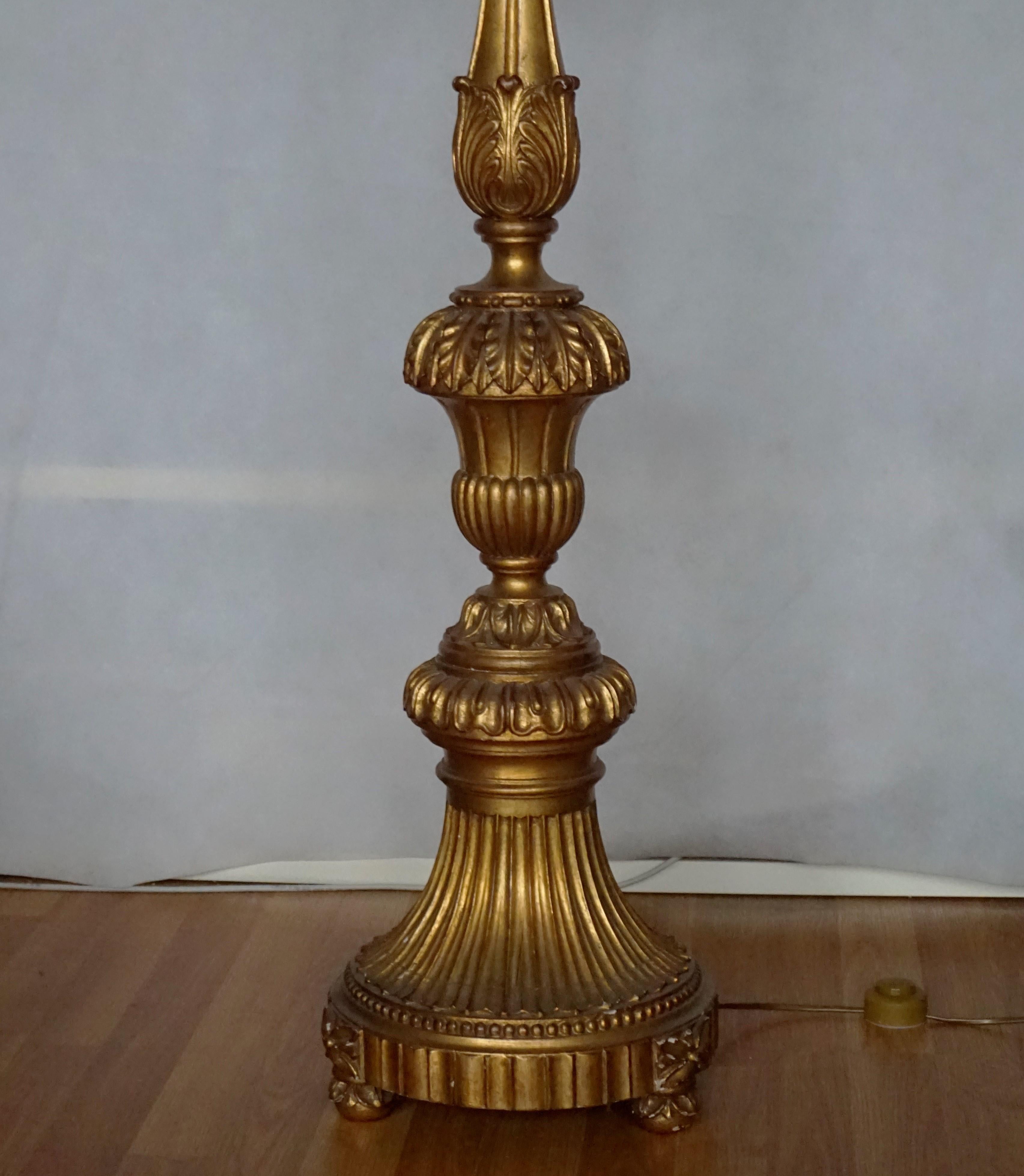 18th Century Italian Carved Giltwood Church Torchère Converted to Floor Lamp For Sale 1