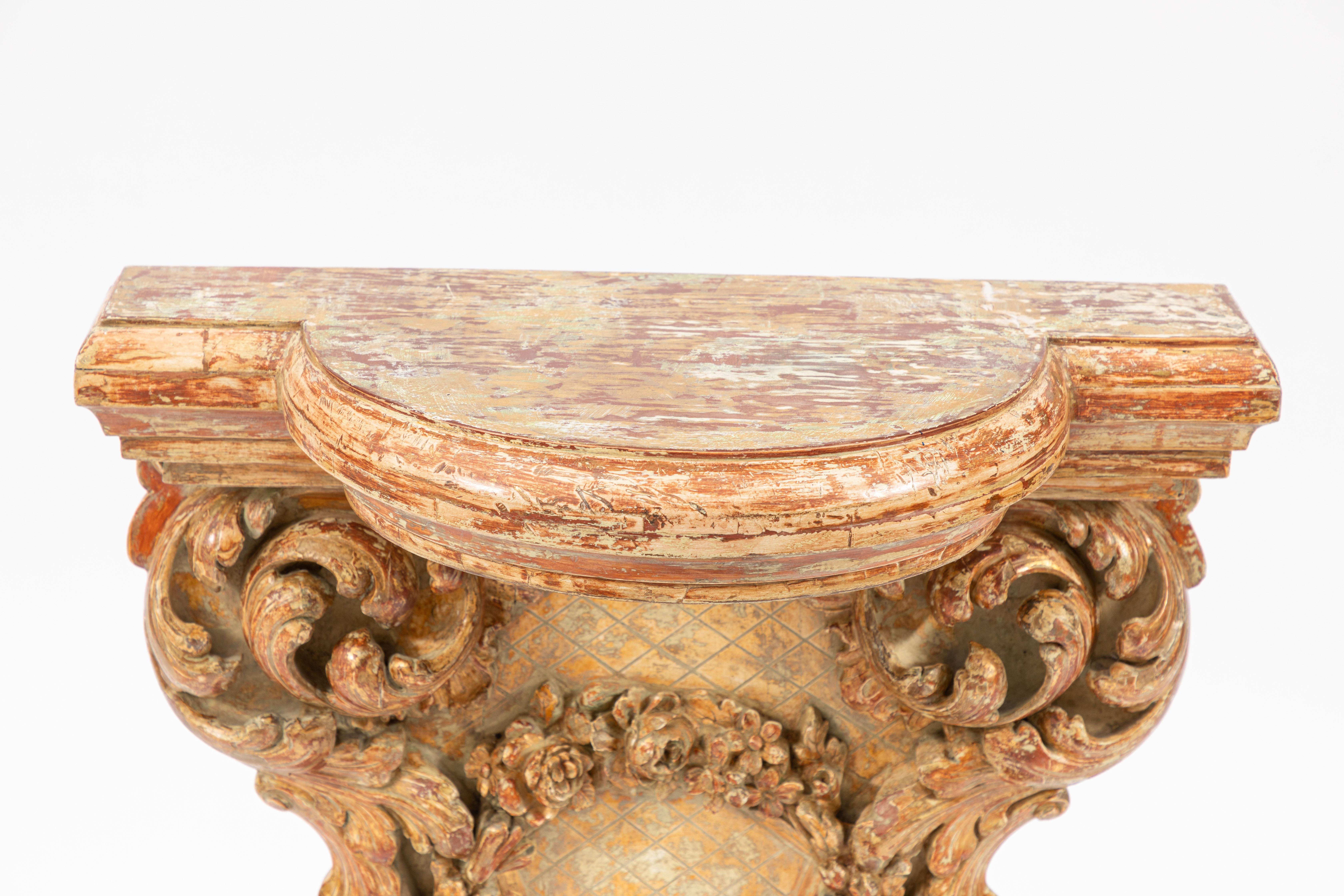 Hand-Carved 19th Century Italian Carved Giltwood Console