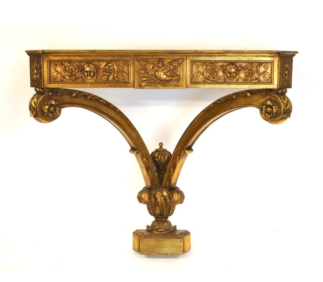 19th Century Italian Carved Giltwood Console Table with Marble Top Made in Italy 1