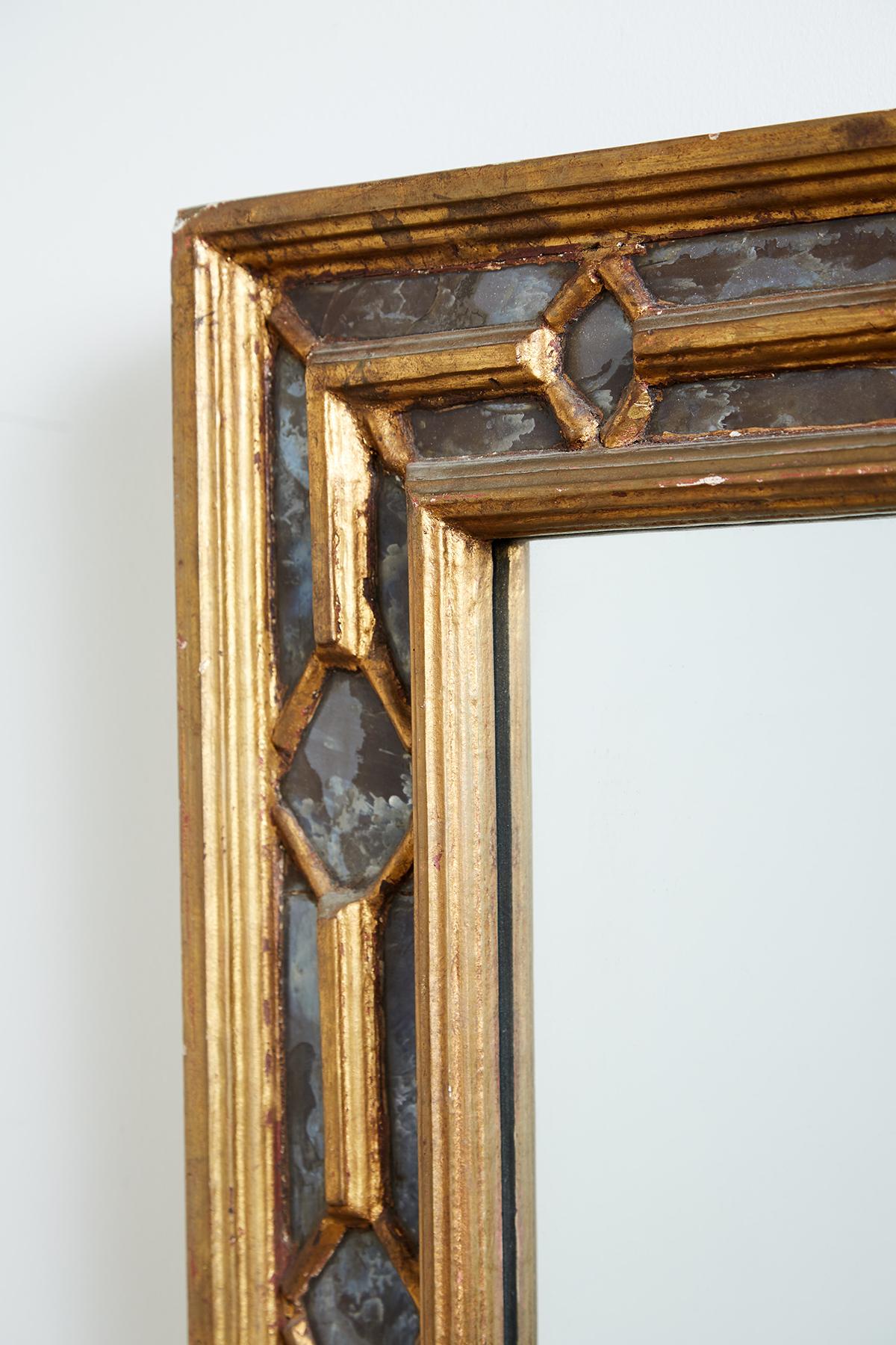 19th Century Italian Carved Giltwood Double Frame Mirror In Distressed Condition In Rio Vista, CA