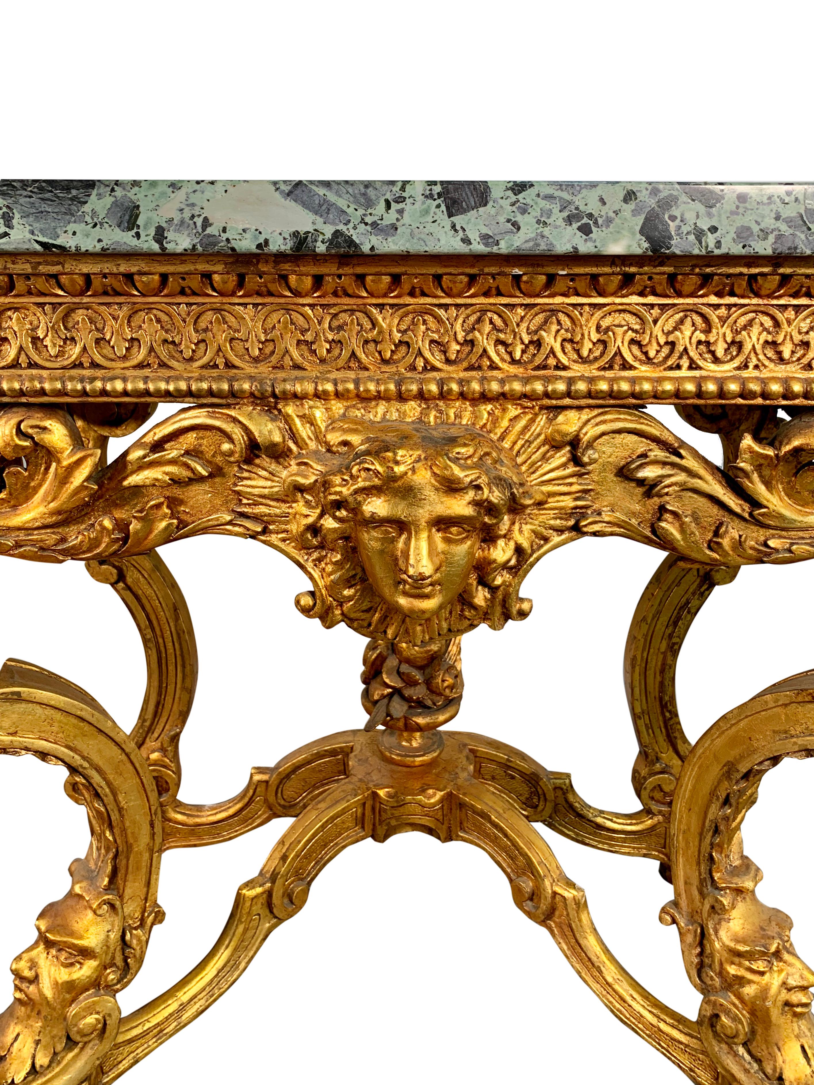 19th Century Italian Carved Giltwood Marble Top Console Table For Sale 6