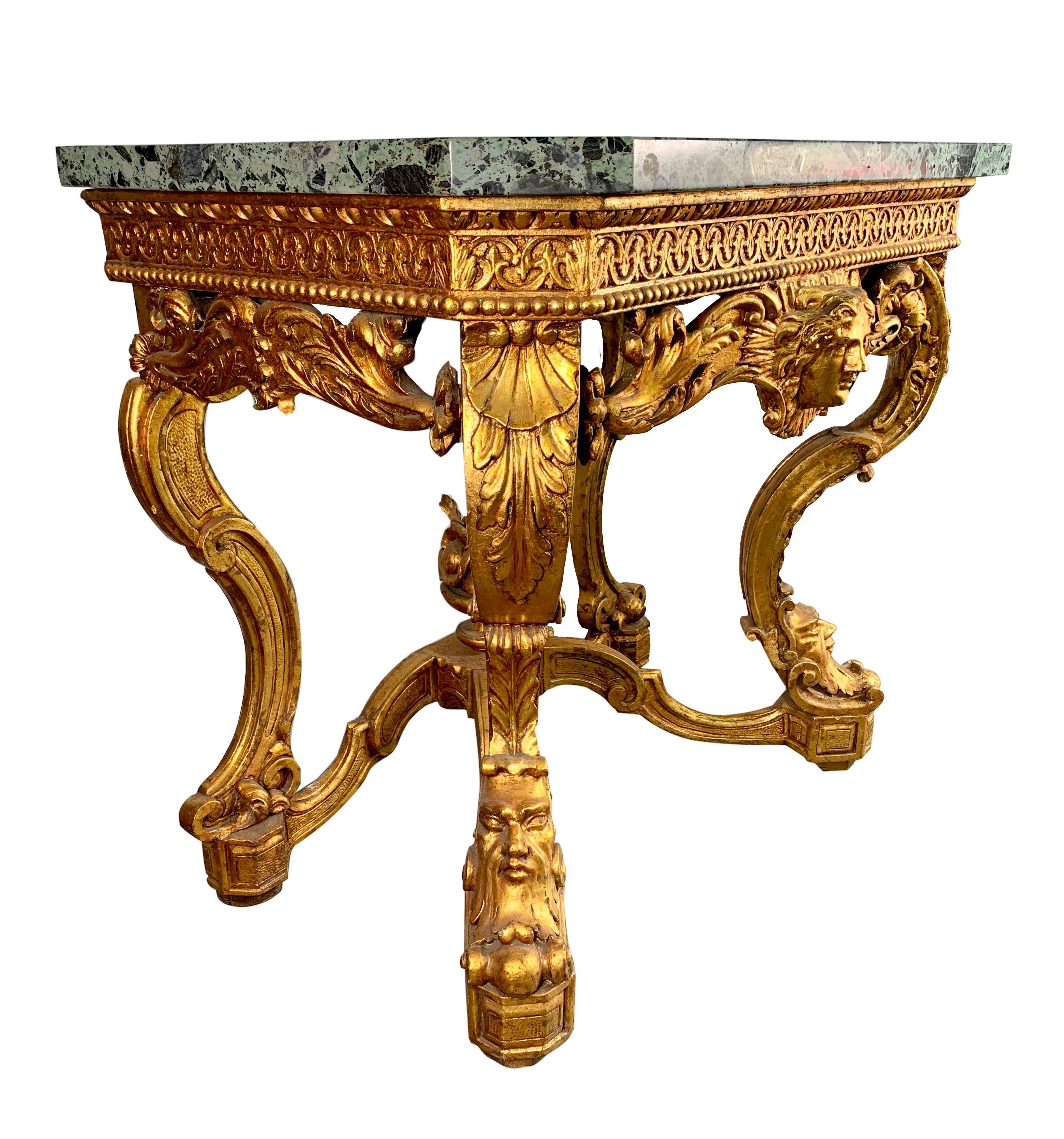 19th Century Italian Carved Giltwood Marble Top Console Table In Good Condition For Sale In Los Angeles, CA