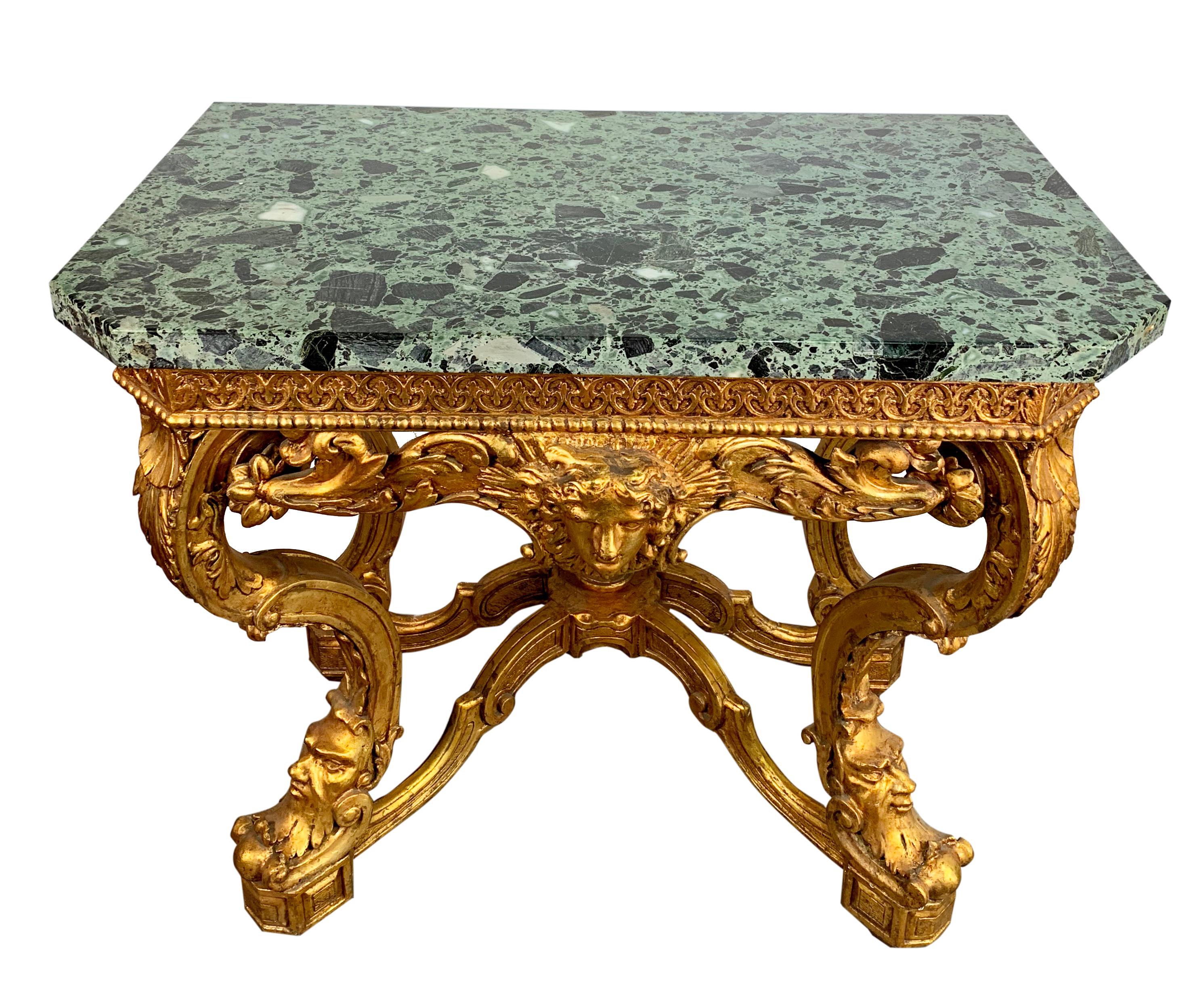 Late 19th Century 19th Century Italian Carved Giltwood Marble Top Console Table For Sale